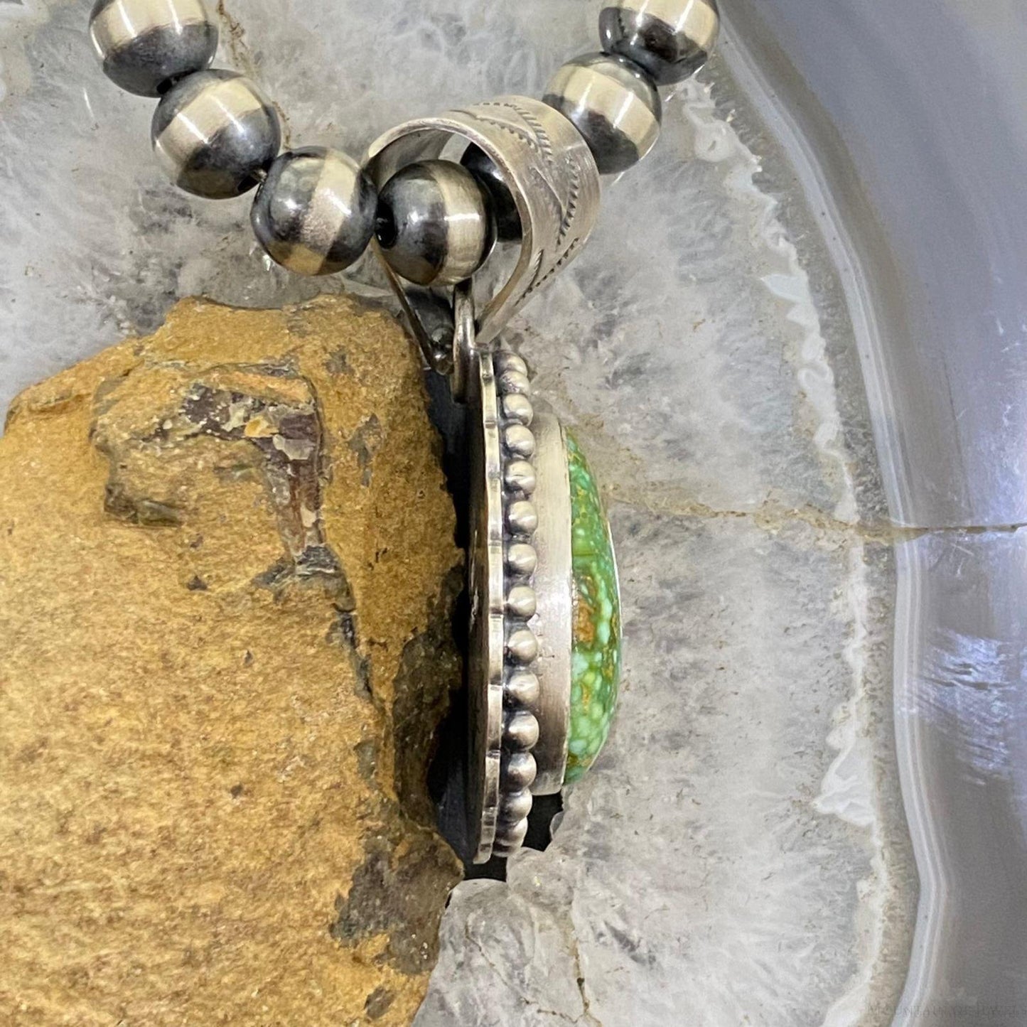 Gilbert Platero Native American Sterling Silver Oval Turquoise Unisex Pendant