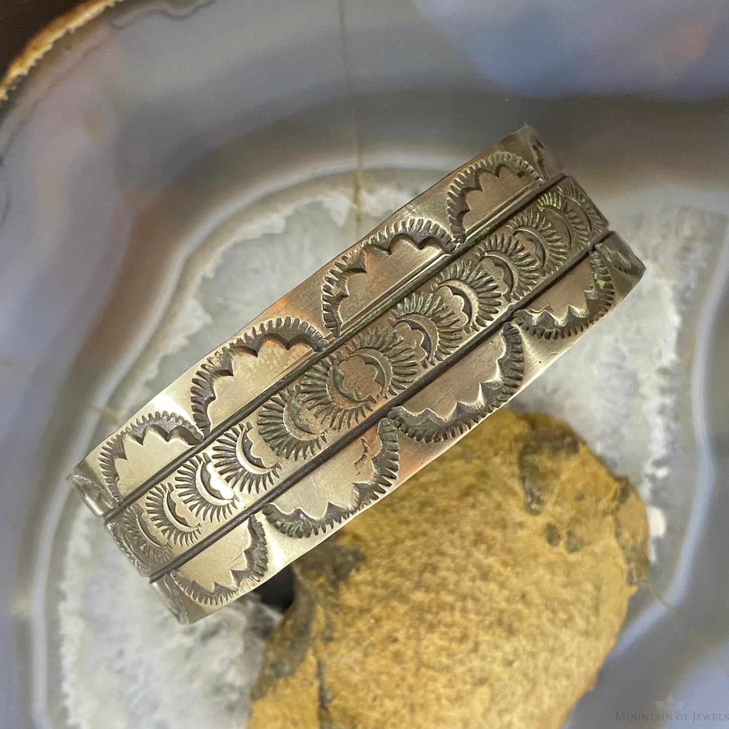 Rick Enriquez Native American Sterling Silver Stamped Flexible Bracelet For Men