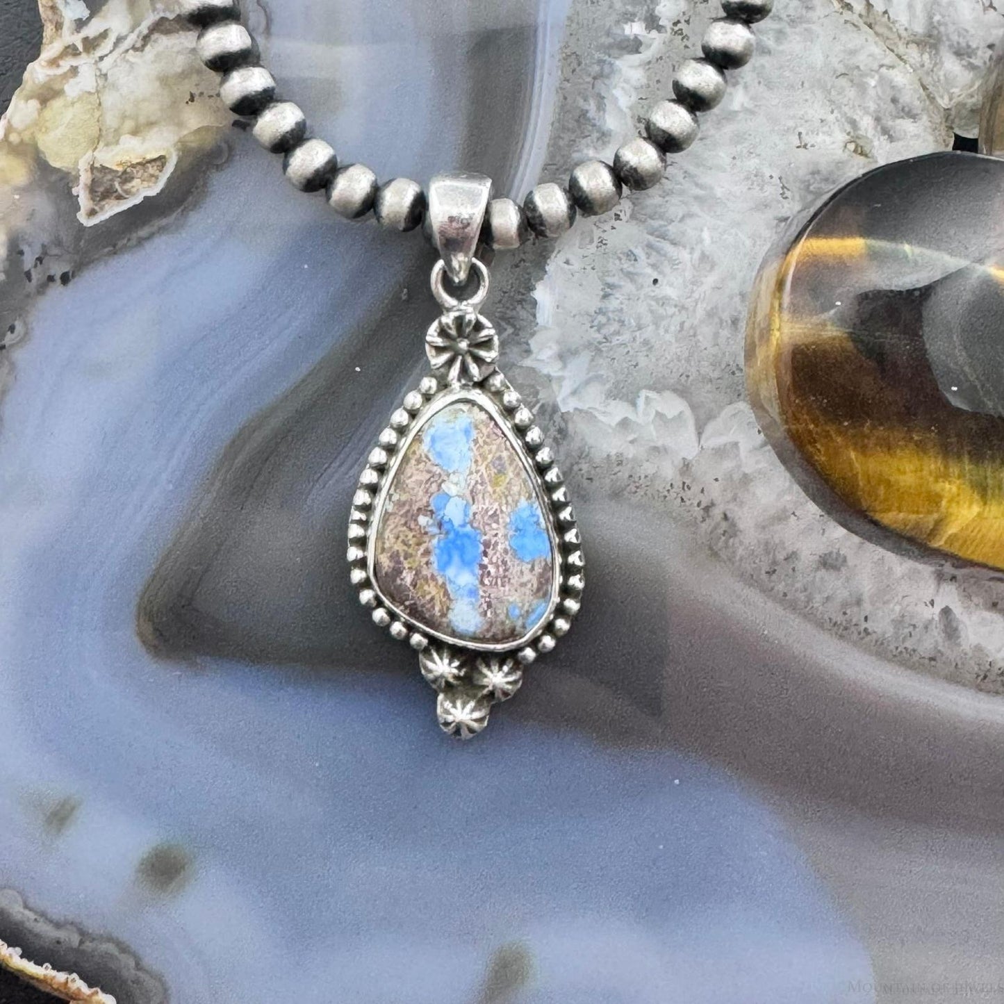 Sterling Silver Southwestern Style Golden Hill Turquoise Decorated Pendant For Women