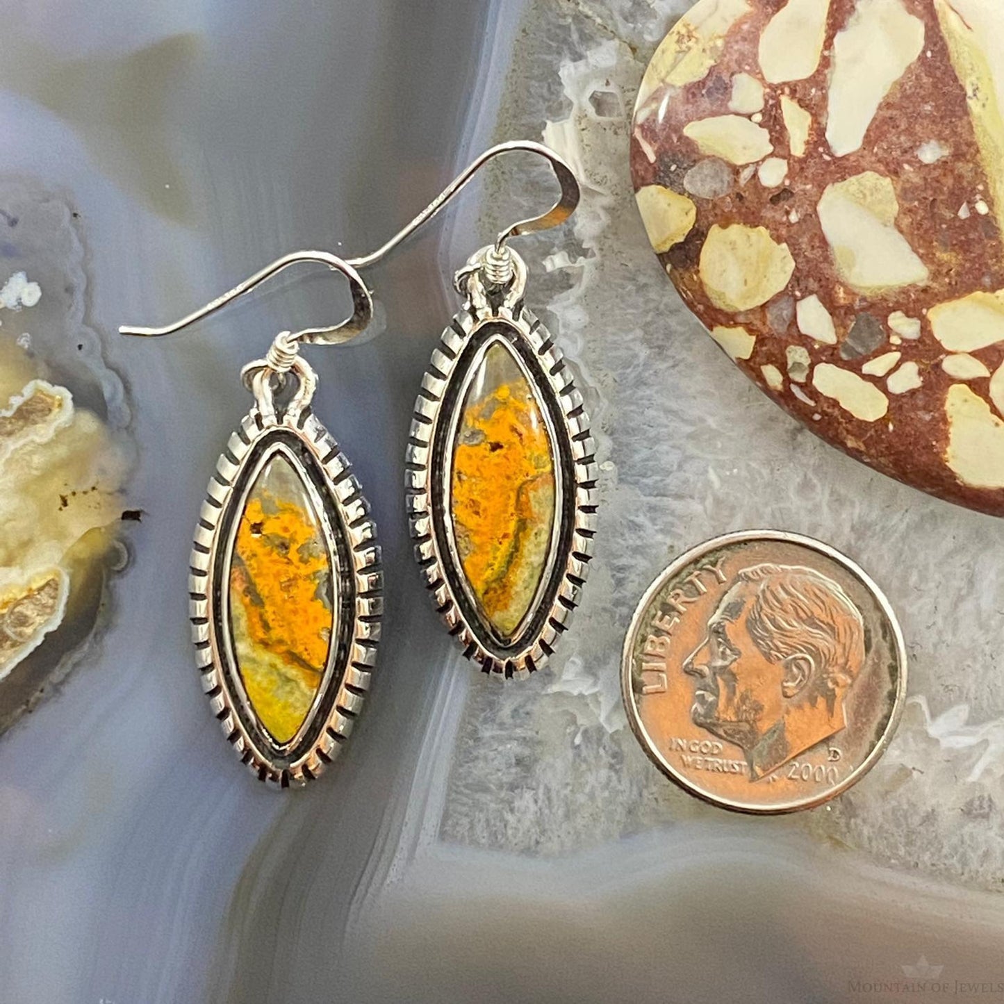 Native American Sterling Marquise Bumblebee Jasper Dangle Earrings For Women #1