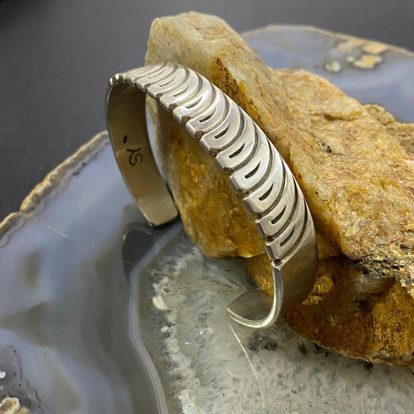 Sally Yazzie Vintage Native American Sterling Silver Engraved Bracelet For Women