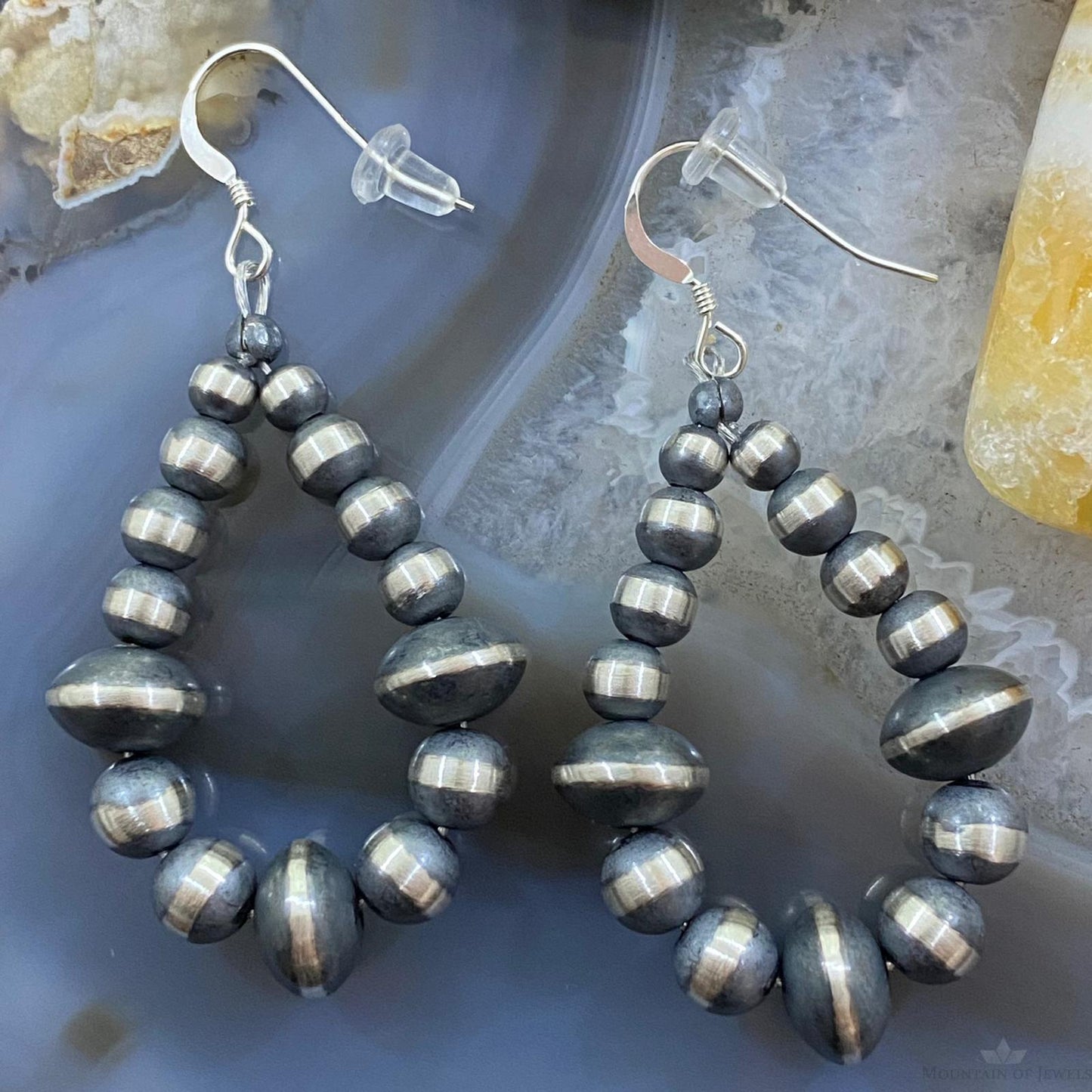 Navajo Pearl Bead 4-5mm & Saucer 9 mm Sterling Silver Dangle Earrings For Women