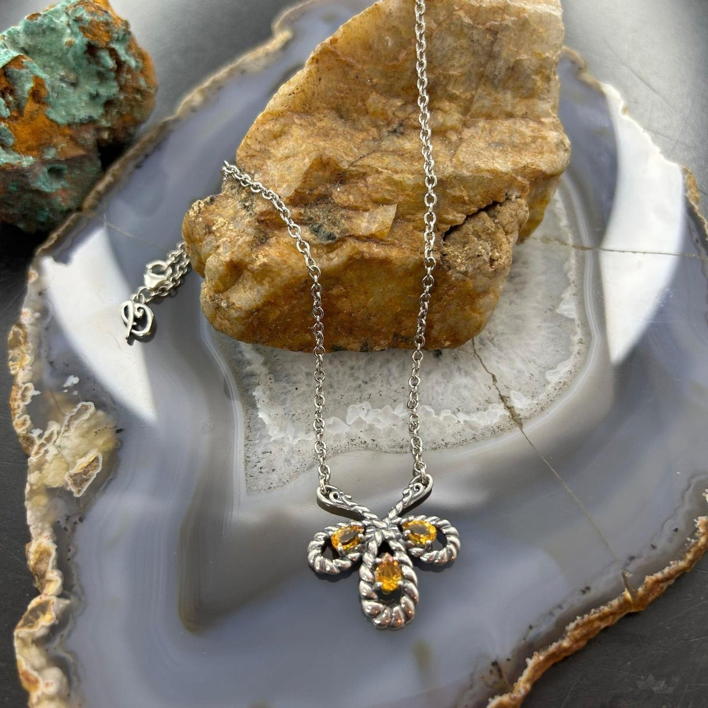 Carolyn Pollack Vintage Sterling Silver Twisted Rope w/Citrine 18"-20" Necklace For Women