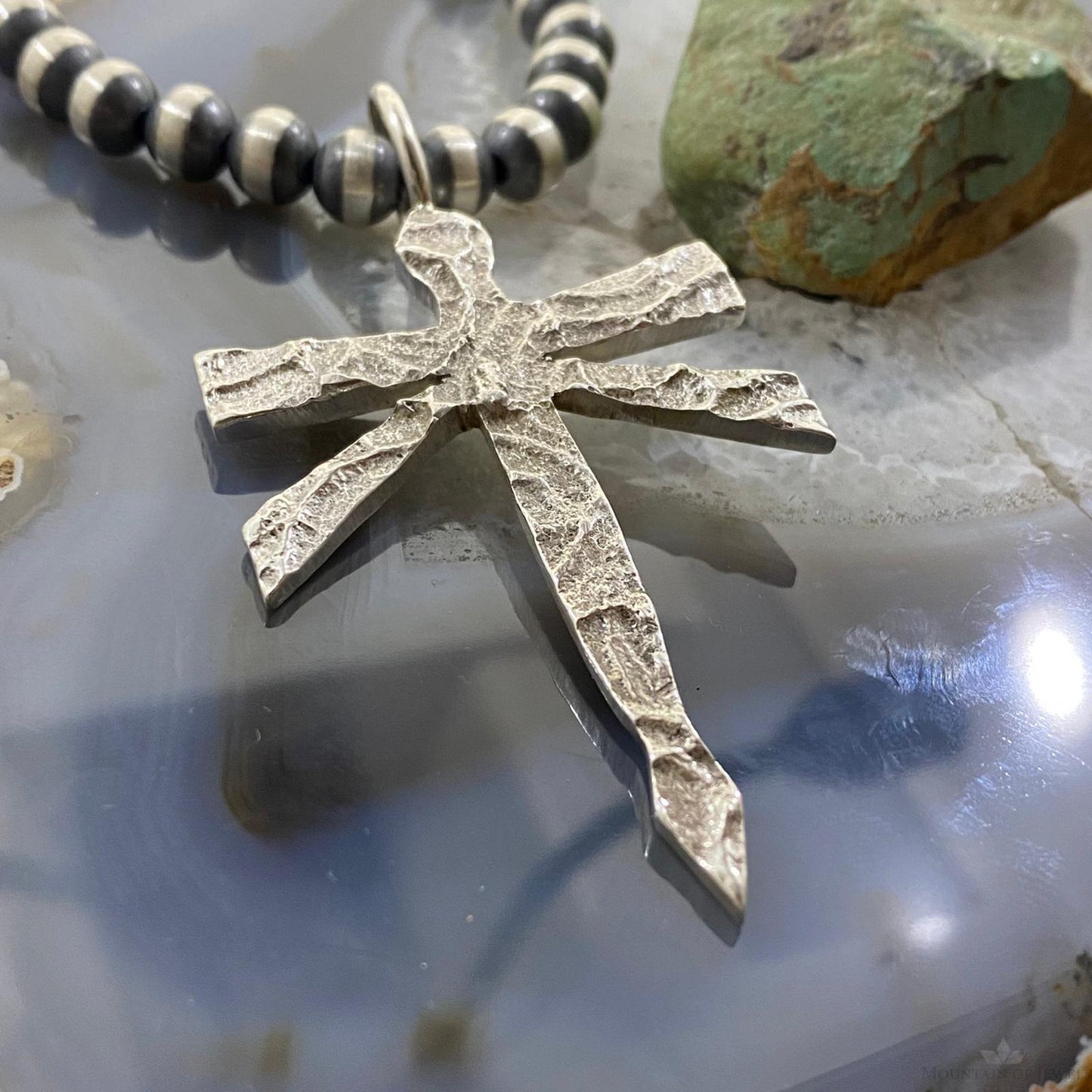 Ira Custer Native American Sterling Silver Tufa Cast Dragonfly Unisex Pendant