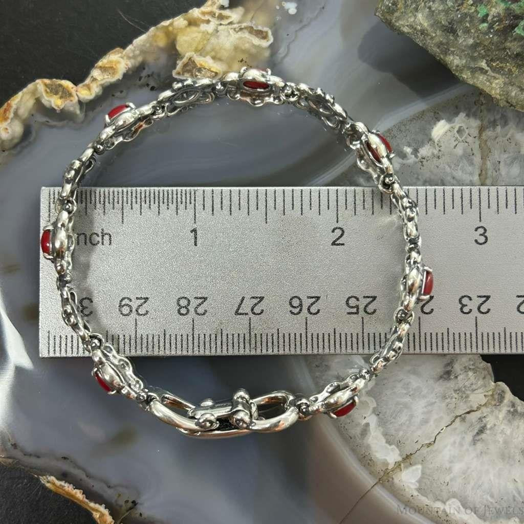 Carolyn Pollack Sterling 7 Oval Red Jasper Decorated Link Bracelet For Women