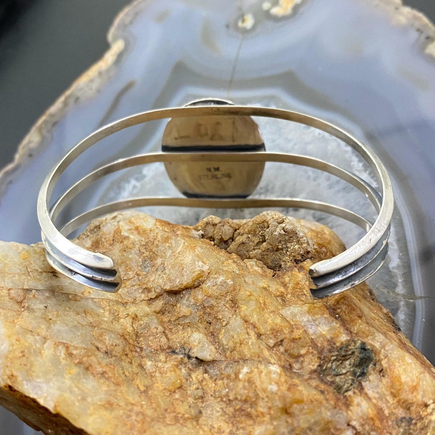 Native American Sterling Silver Oval Turquoise Split Shank Bracelet For Women