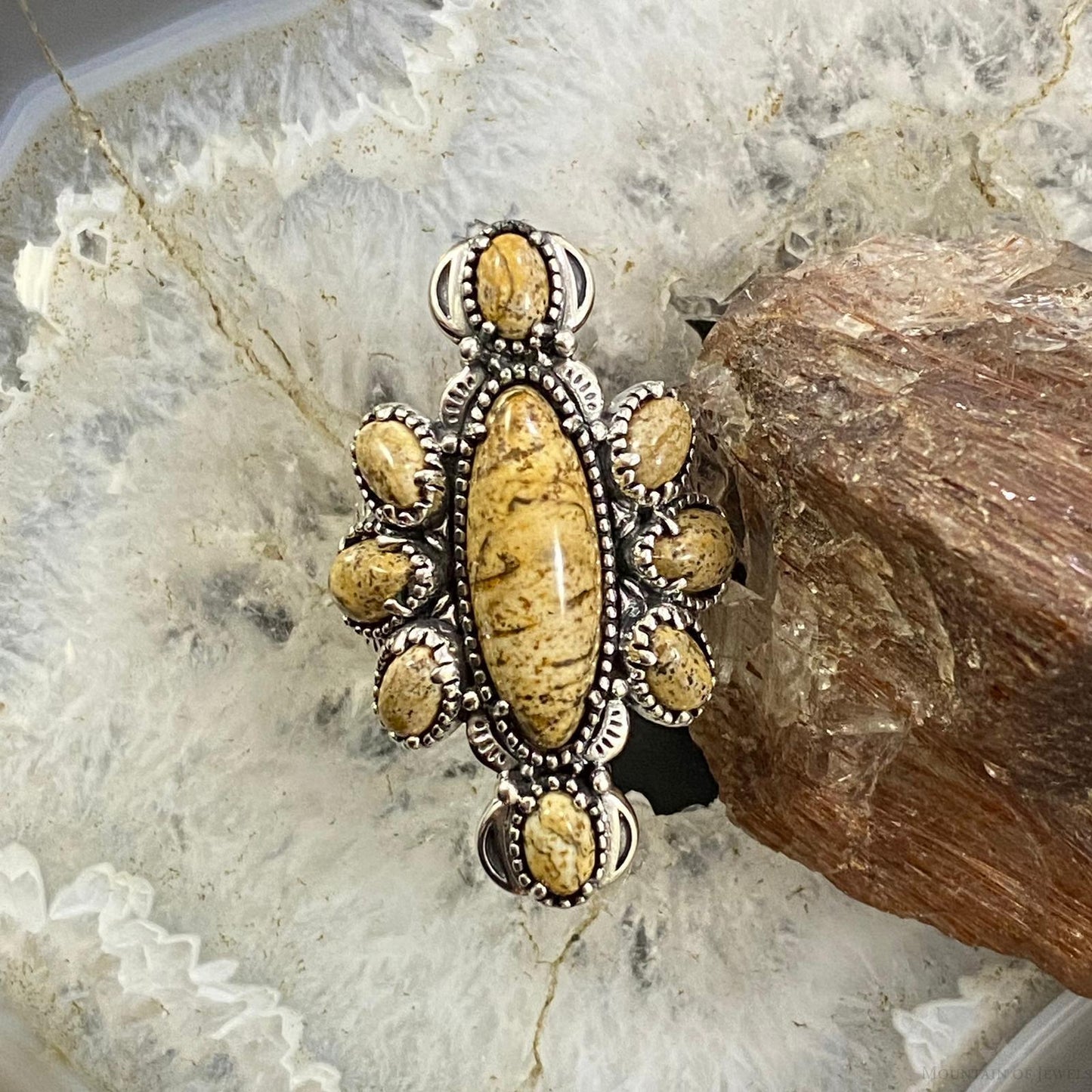 Carolyn Pollack Southwestern Style Sterling Silver Picture Jasper Decorated Cluster Ring 5.5 & 6.5 For Women