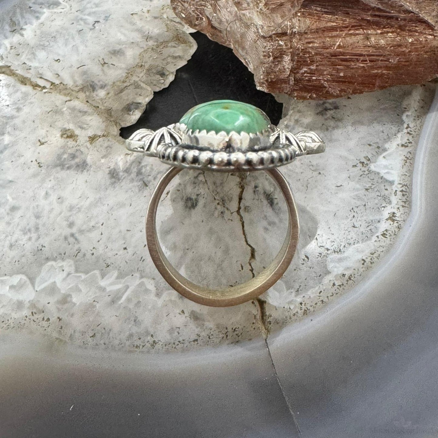 Sterling Silver Southwestern Style Oval & Teardrop Turquoise Adjustable Ring For Women