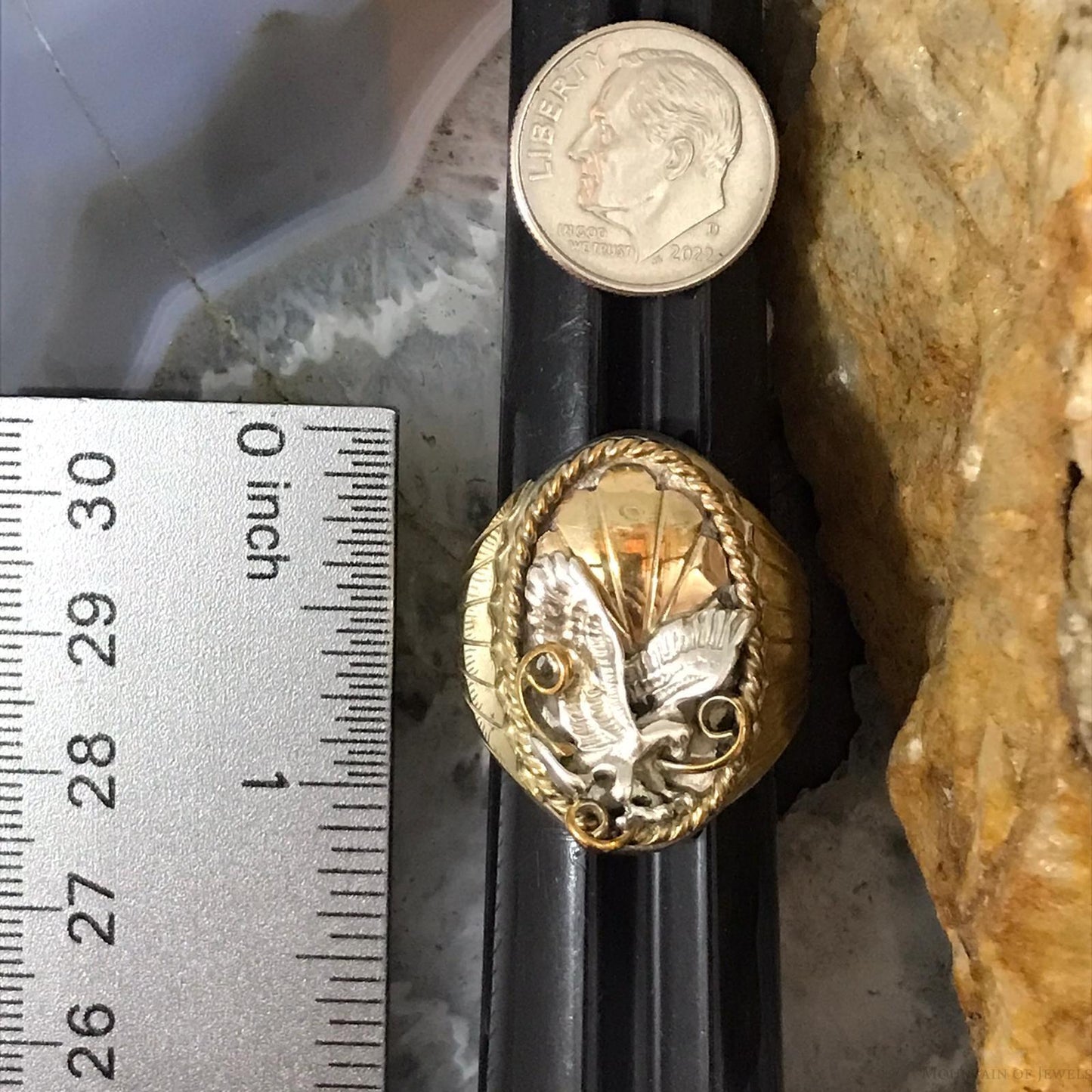 Vintage Helen Harris Sterling & Gold Filled Eagle Shield Ring Size 9.5 For Men