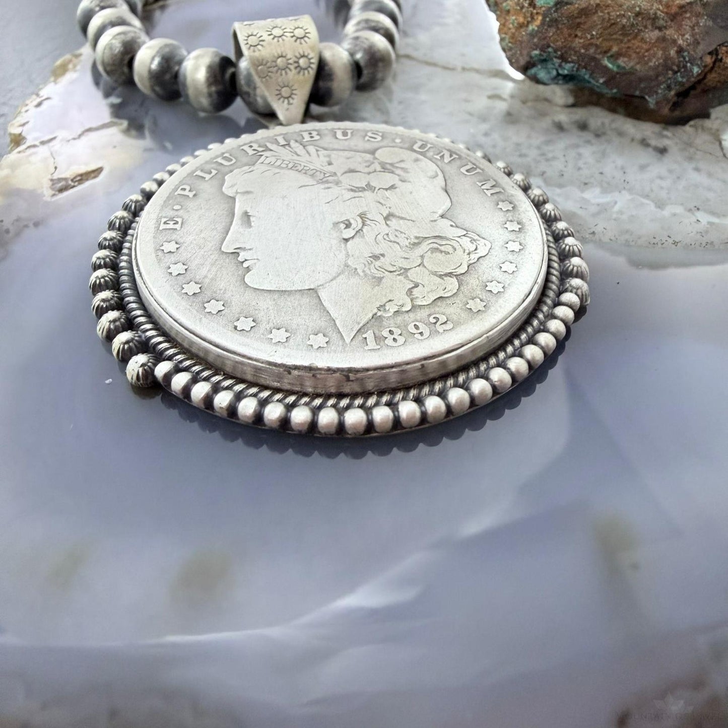 Genuine 90% Silver 1892 US Morgan Dollar Decorated Unisex Pendant