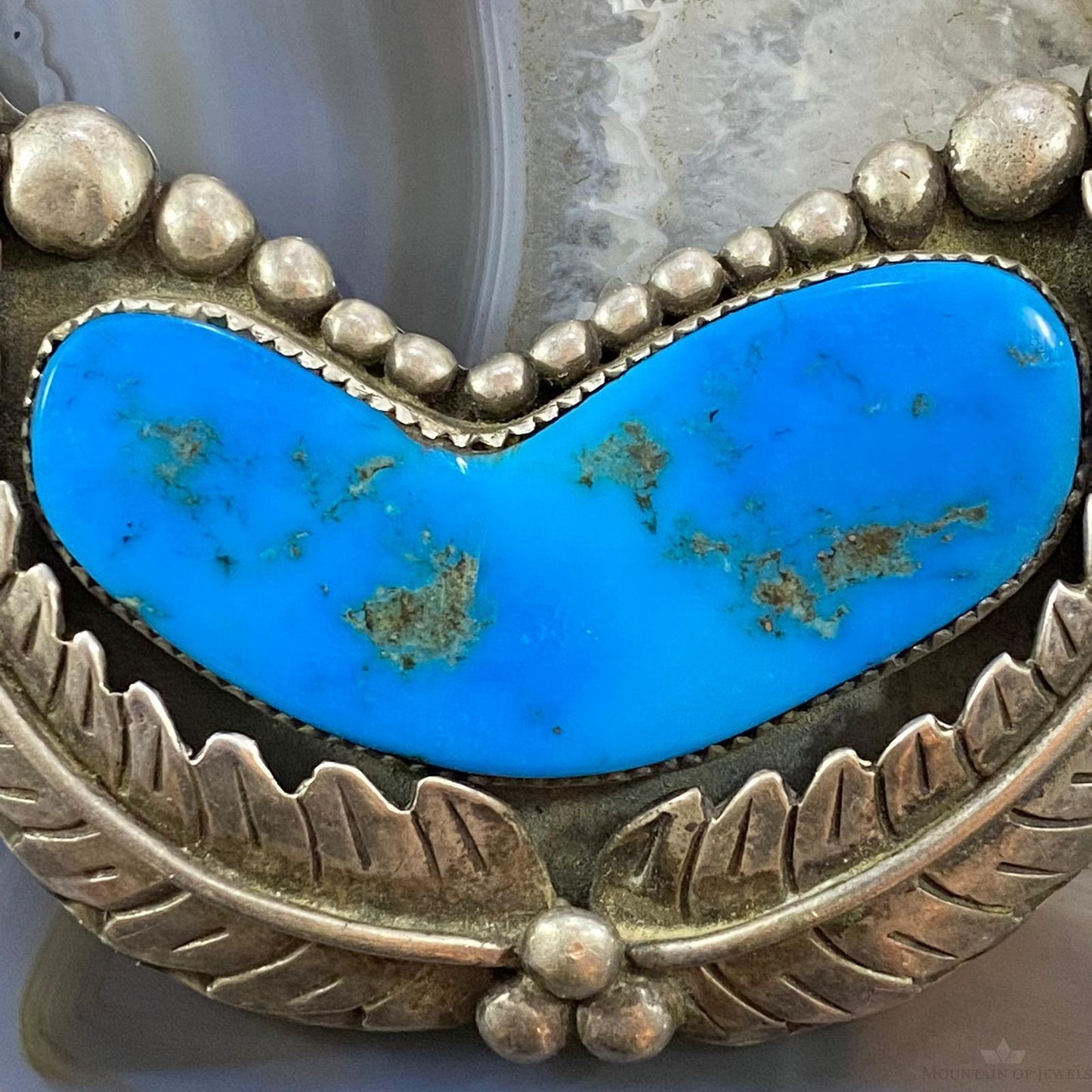 Vintage Native American Silver Turquoise and Leaves Decorated Brooch For Women