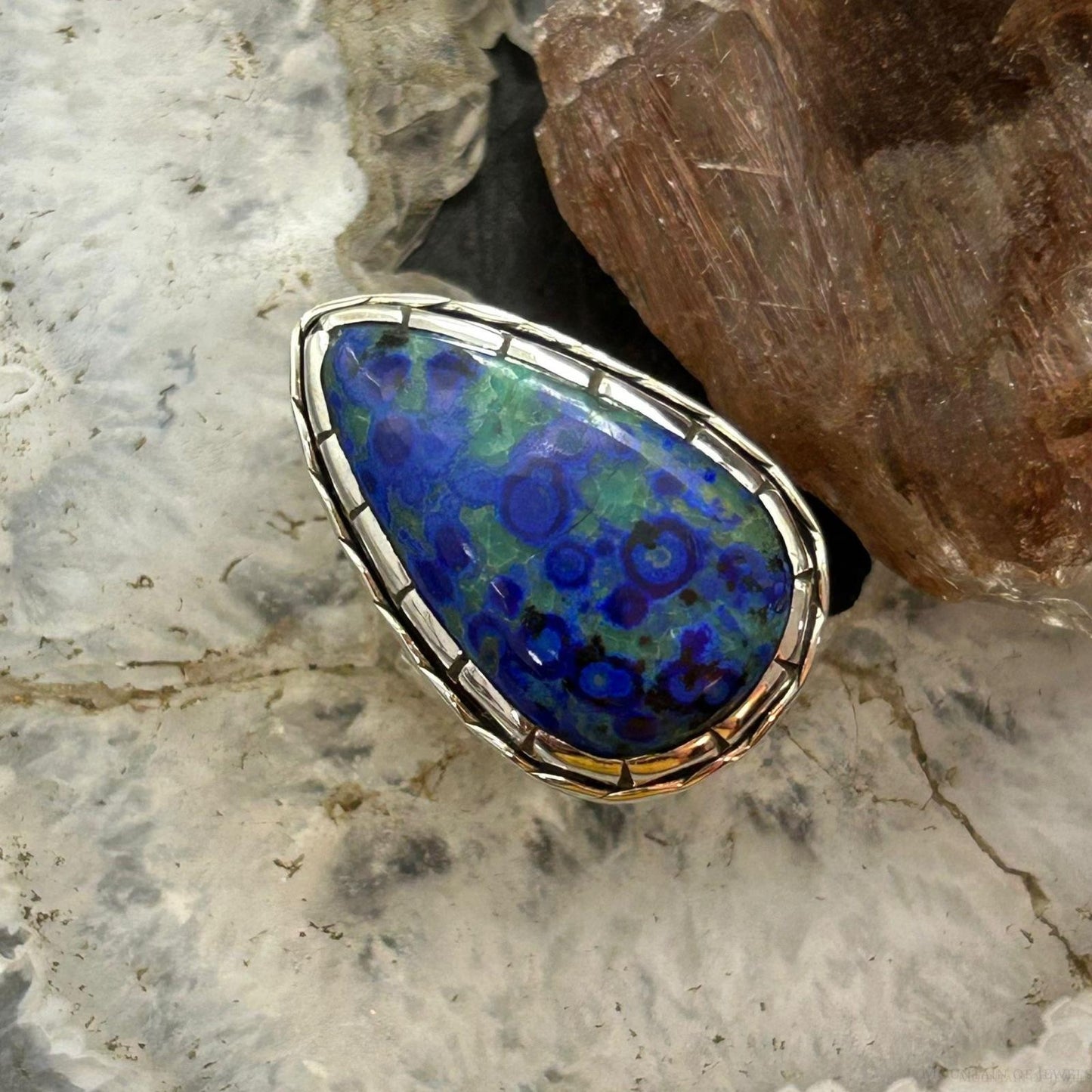 Sterling Silver Southwestern Style Teardrop Azurite Ring Size 7.75 For Women