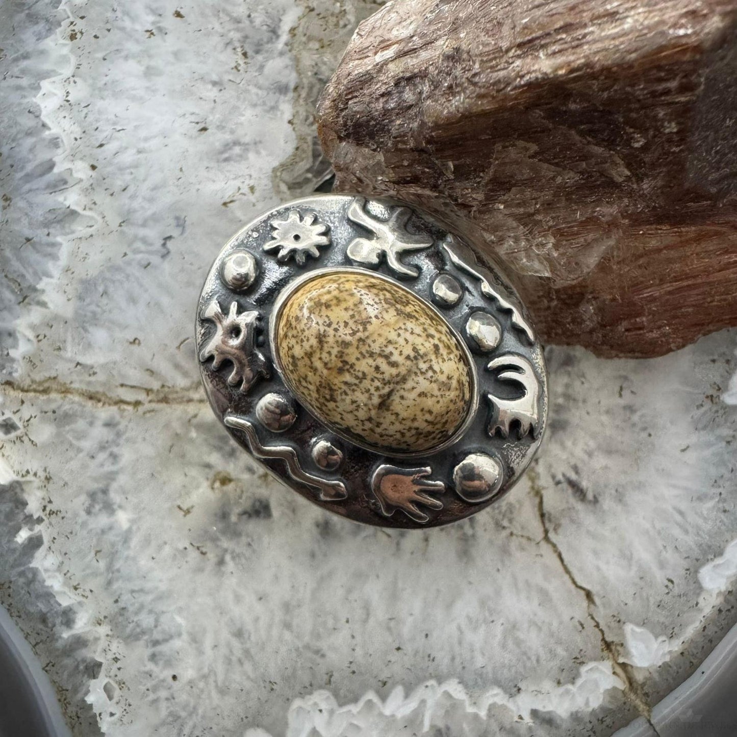 Carolyn Pollack Sterling Silver Oval Picture Jasper Petroglyph Ring For Women