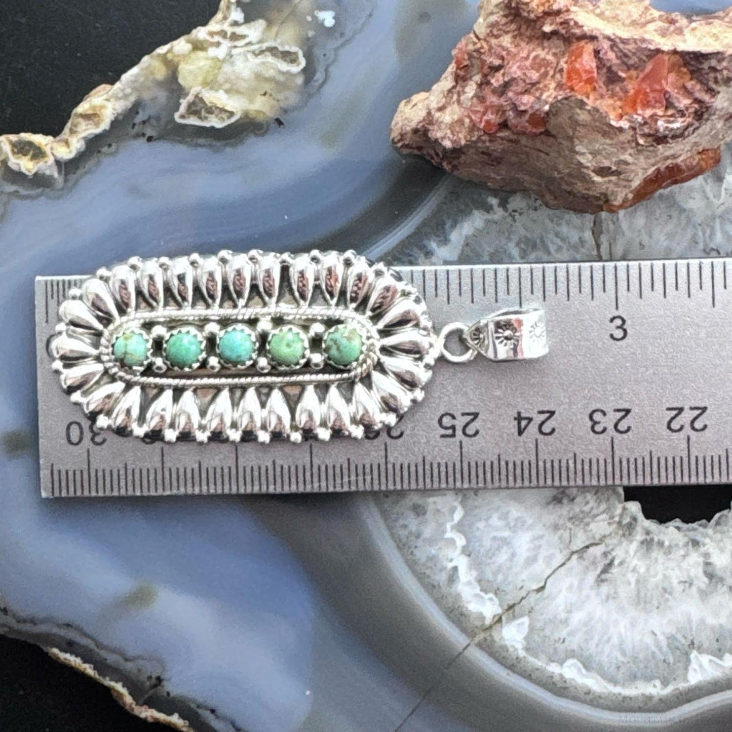 Sterling Silver Southwestern Style Turquoise &Silver Teardrop Cluster Pendant For Women