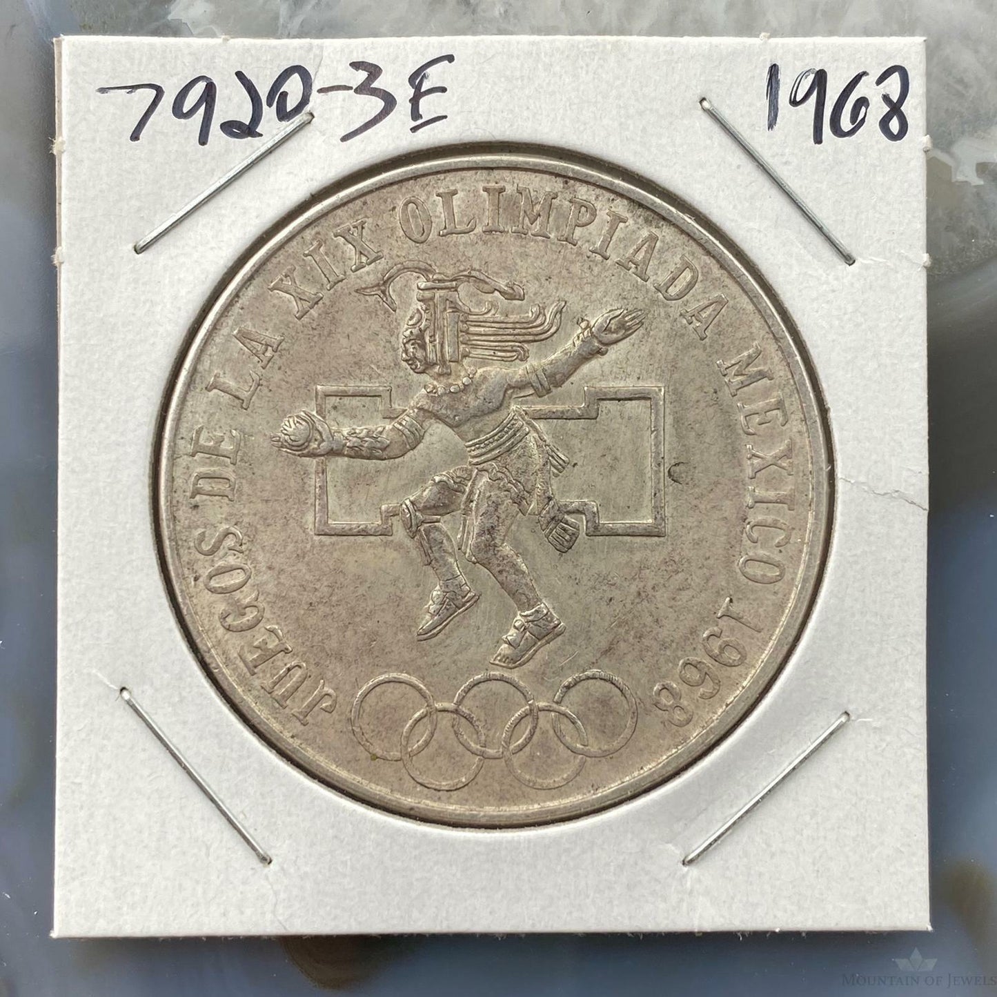 1968 Mexico XIX Olympic Games Aztec Ball Player 25 Pesos Silver Coin #7920-3E