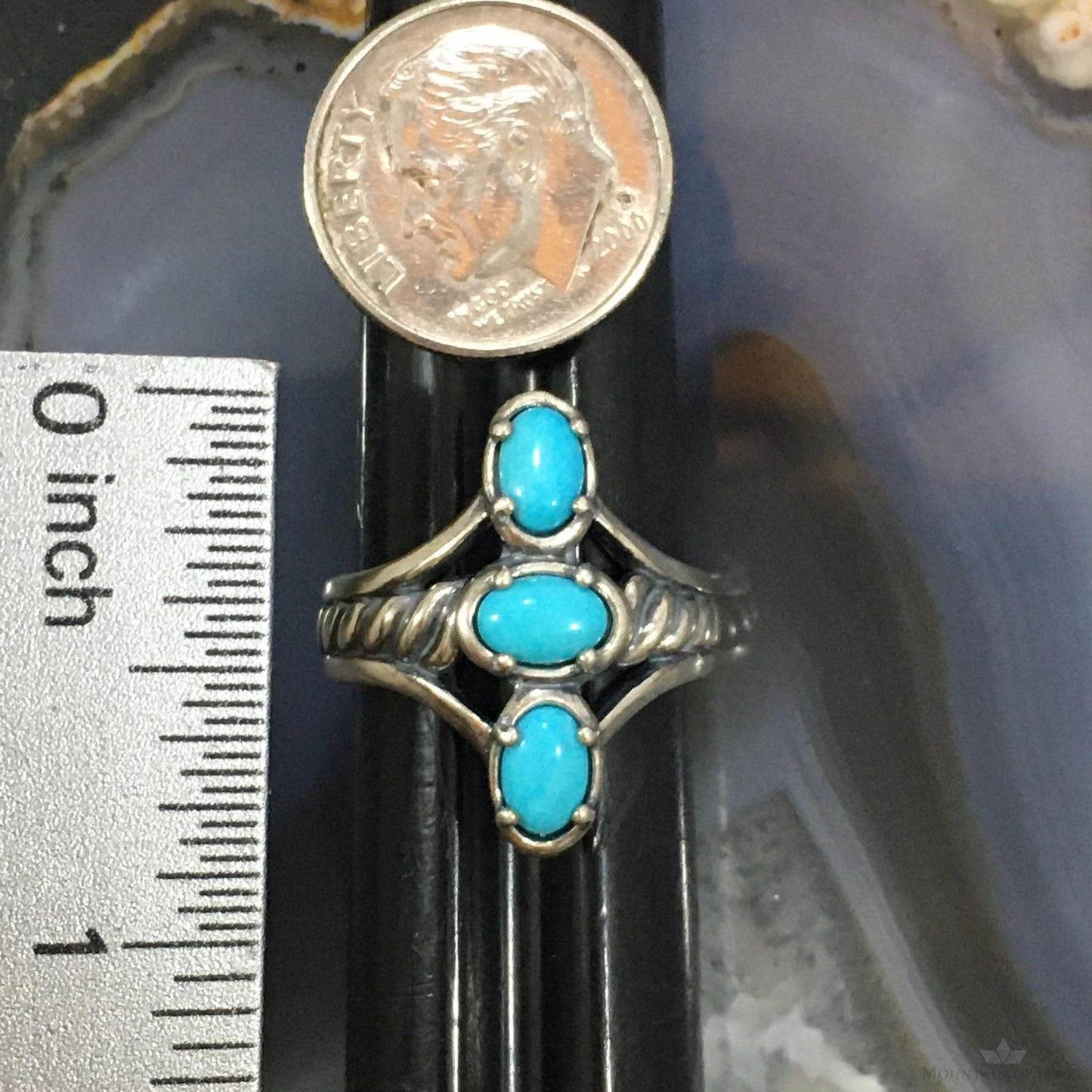 Carolyn Pollack Southwestern Style Sterling Silver 3 Sleeping Beauty Turquoise Decorated Ring For Women