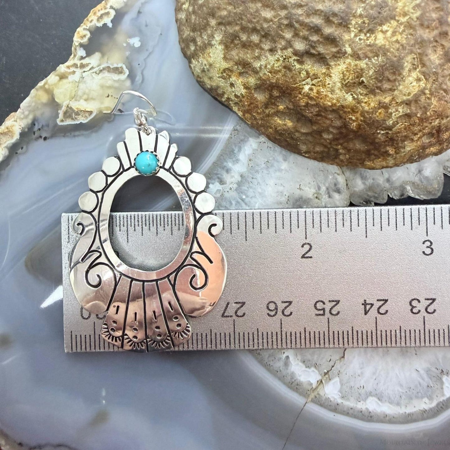 Tommy & Rosita Singer Sterling Silver Turquoise Dot Engraved Dangle Earrings For Women