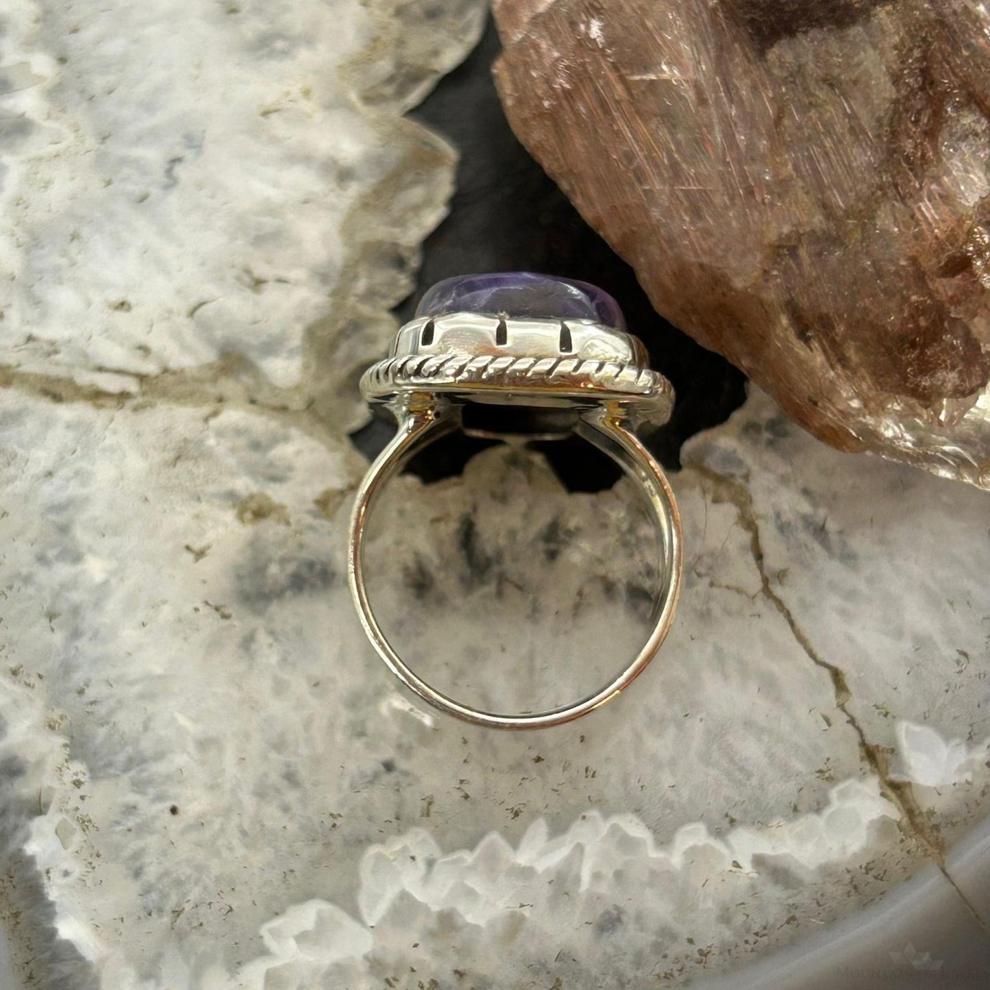 Sterling Silver Southwestern Style Rectangle Charoite Ring Size 6.25 For Women