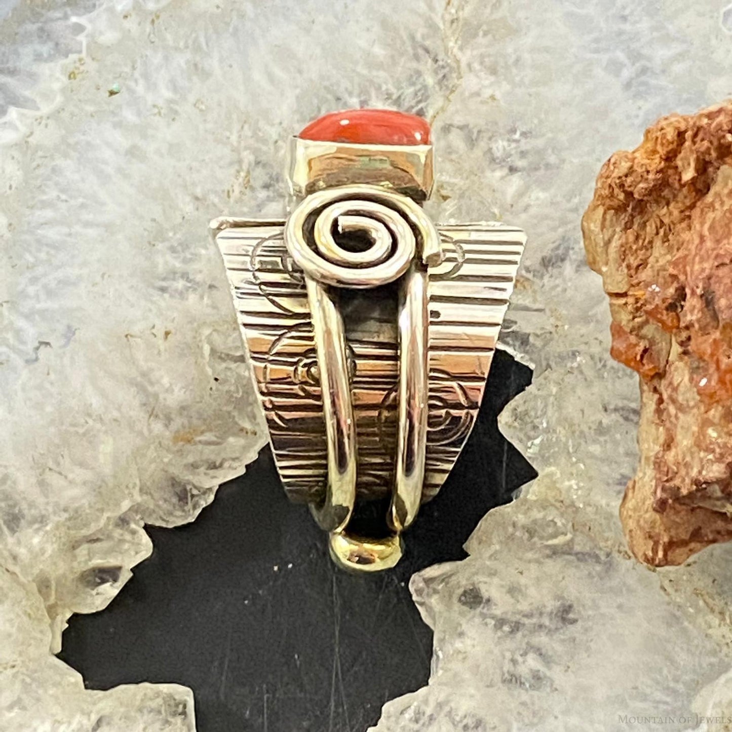 Alex Sanchez Sterling Silver Coral Unique Petroglyph Band Ring Sz 5.5 For Women