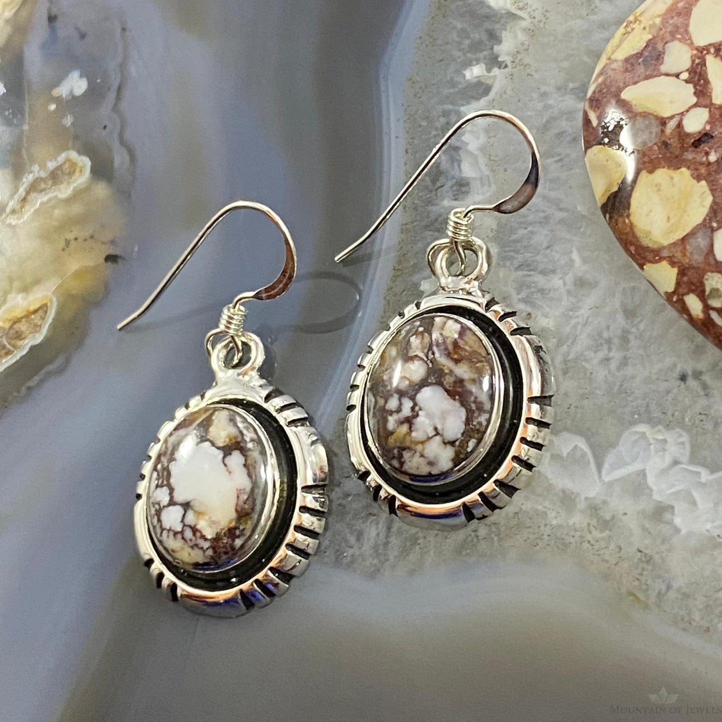 Native American Sterling Silver Oval Wild Horse Dangle Earrings For Women #1