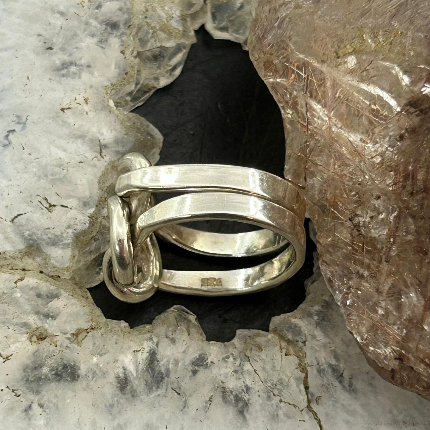 Sterling Silver Double Knotted Modern Ring For Women, Taxco Mexico