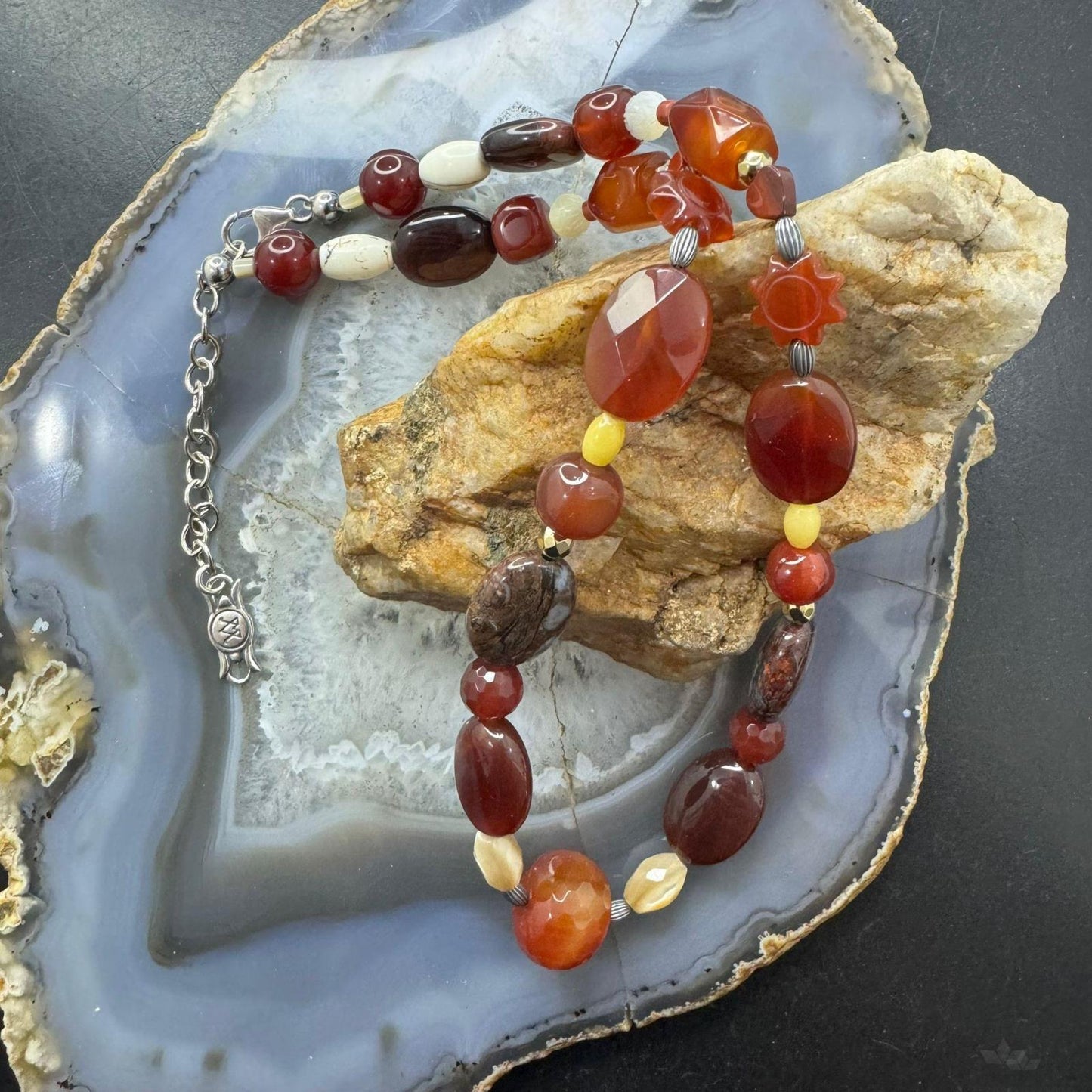 Carolyn Pollack Sterling Silver Multi Earthtone Gemstone Beaded Necklace For Women