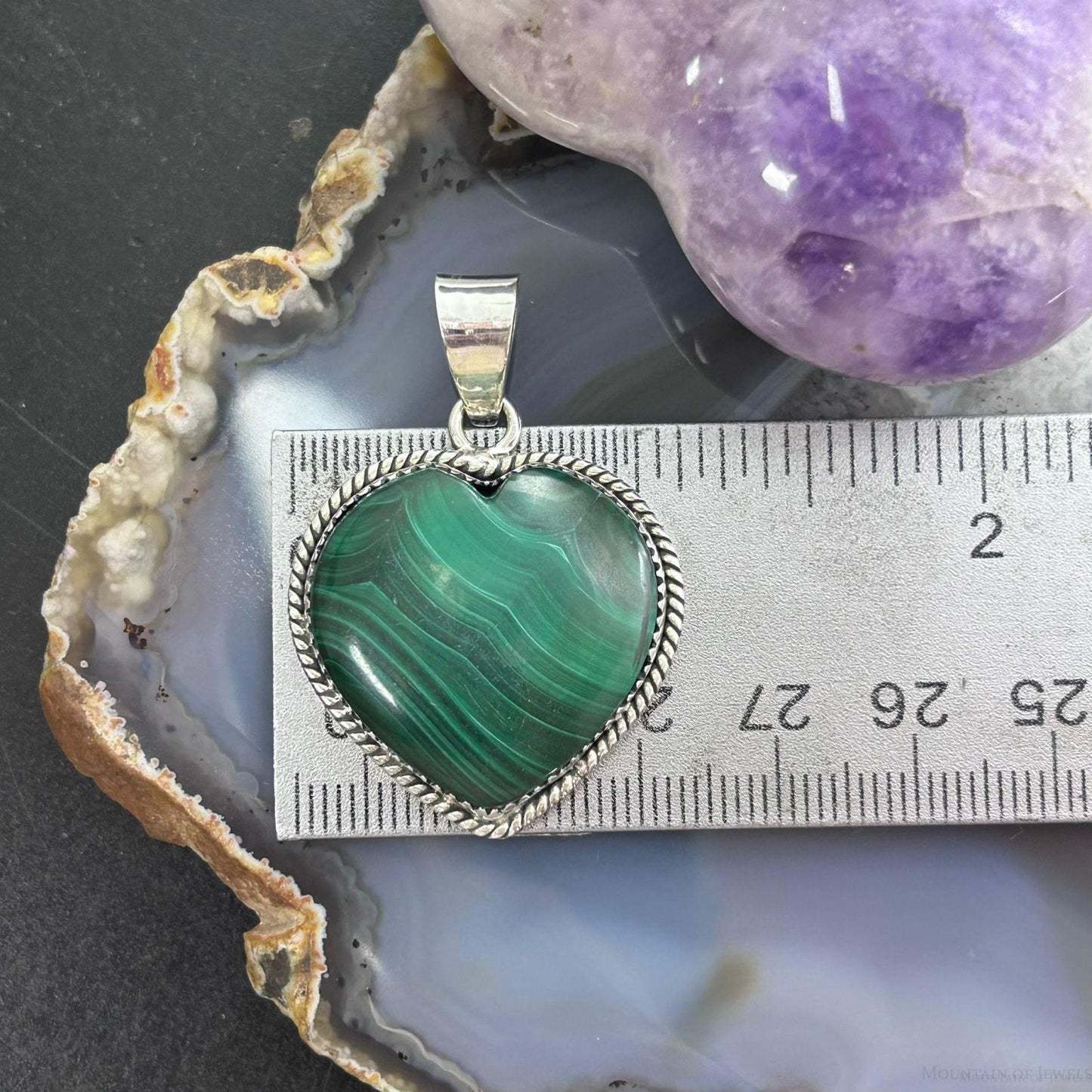 Sterling Silver Southwestern Style Malachite Heart Pendant For Women #1