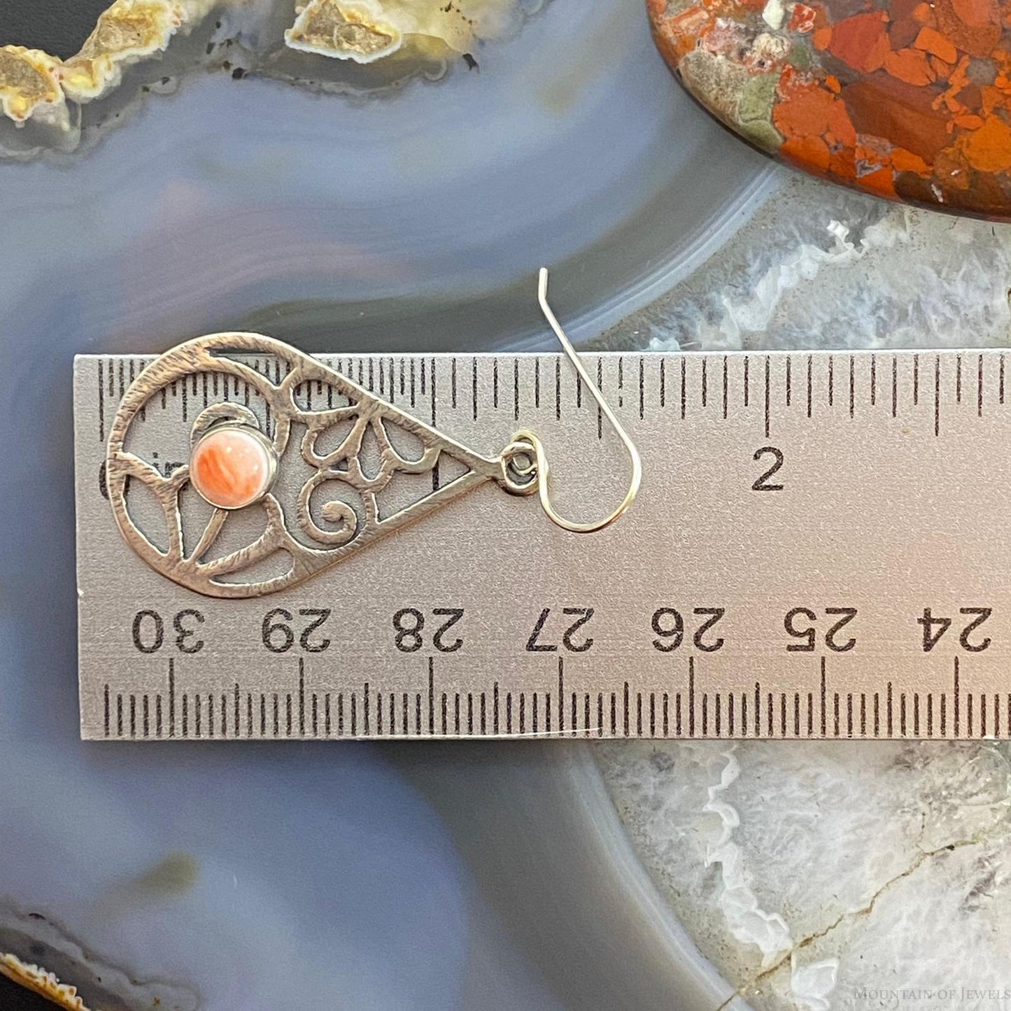 Sterling Silver Round Spiny Oyster Decorated Teardrop Fashion Dangle Earrings