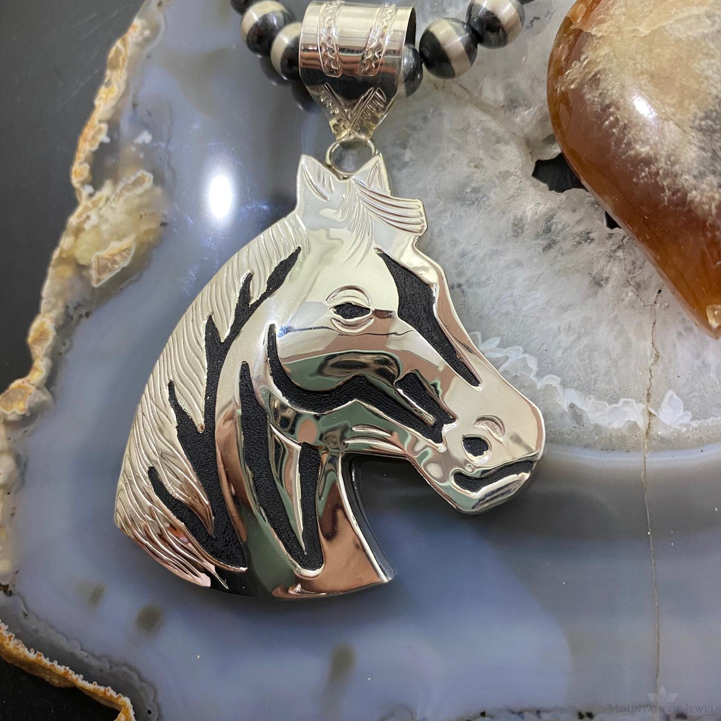 Alonzo Mariano Navajo Sterling Silver Overlay Horse Unisex Pendant Necklace
