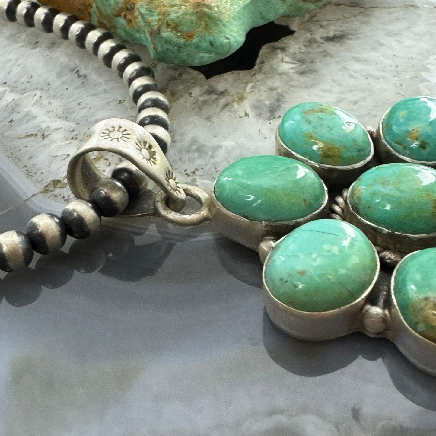 Sterling Silver Southwestern Style Turquoise Cluster Flower Pendant For Women