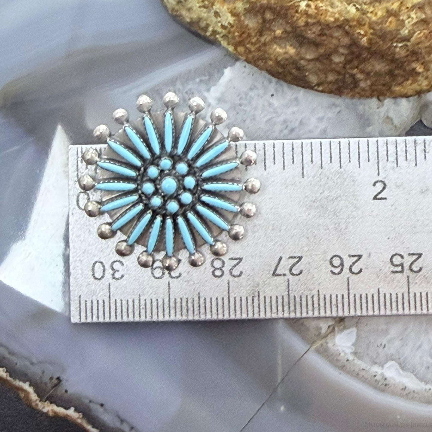 Sibert Bowannie Native American Sterling Silver Needlepoint Turquoise Brooch/Pendant For Women