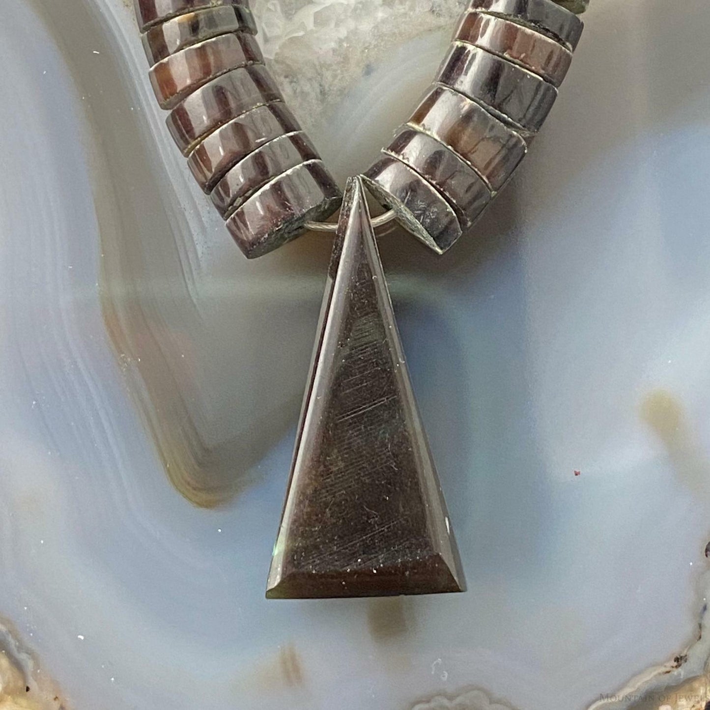 Vintage Graduated Olive and Triangle Turquoise Mosaic Heishi Necklace