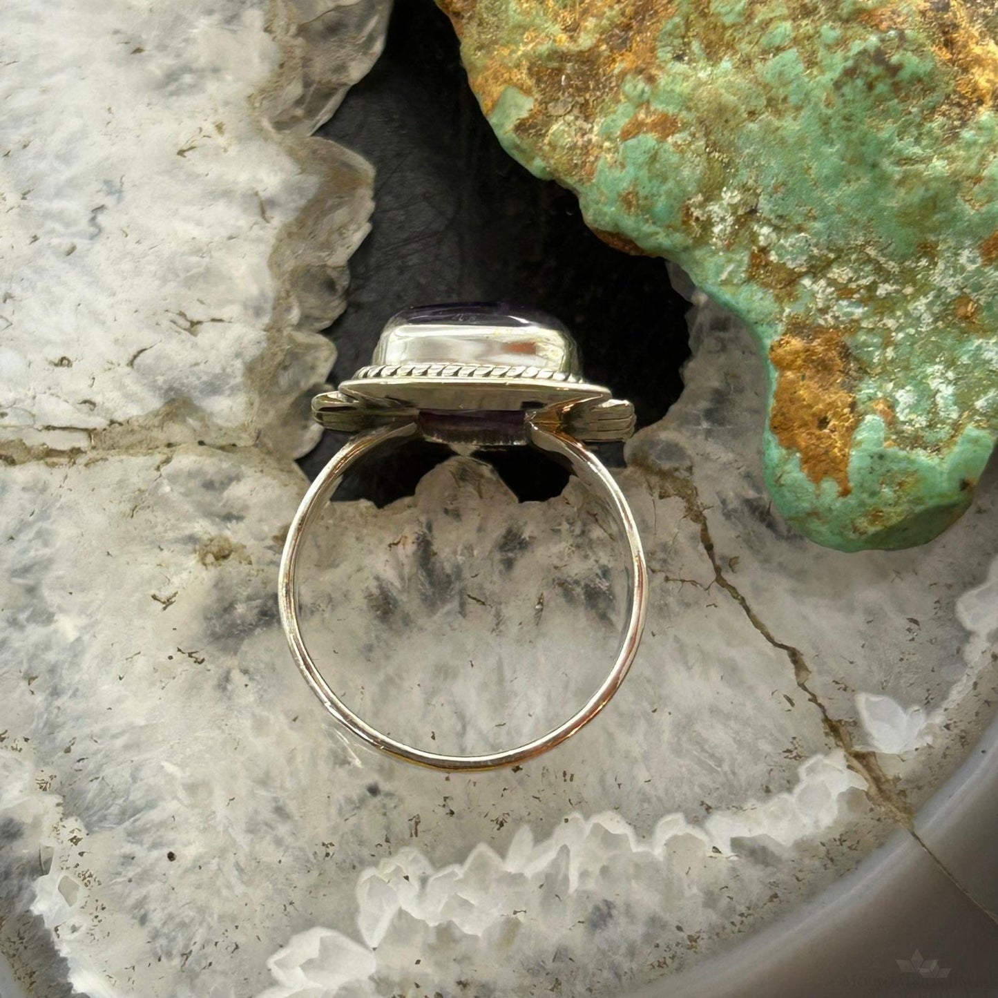 Sterling Silver Southwestern Style Star Amethyst Bar Ring Size 9 For Women
