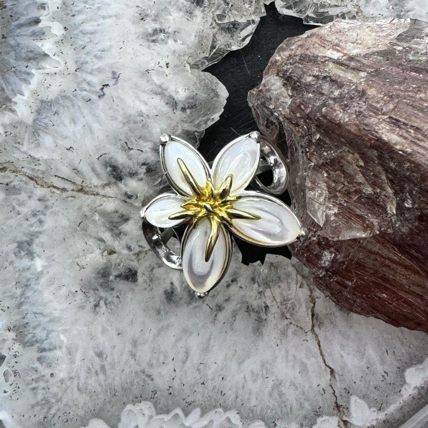 Carolyn Pollack Sterling Silver & Brass 5 Mother of Pearl Petals Flower Ring For Women