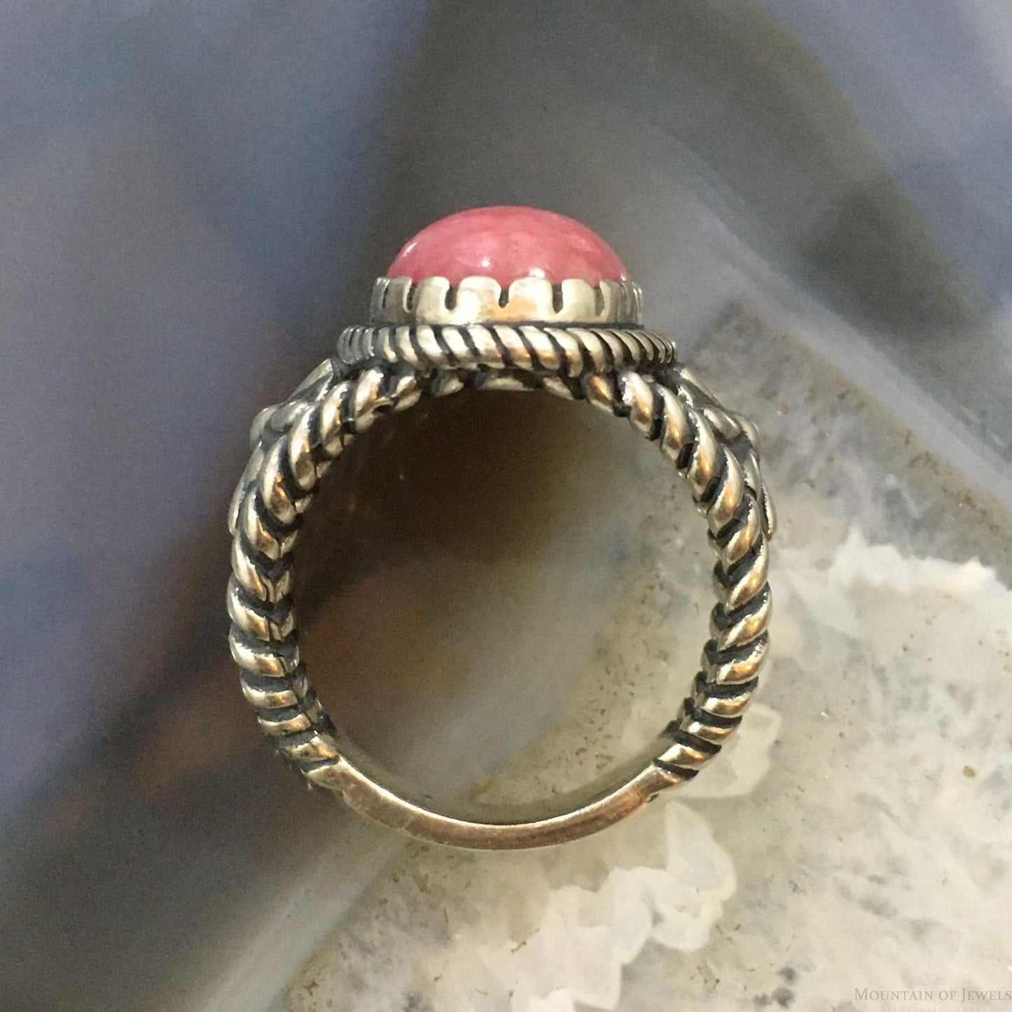 Carolyn Pollack Vintage Southwestern Style Sterling Silver Oval Rhodonite Decorated Ring For Women