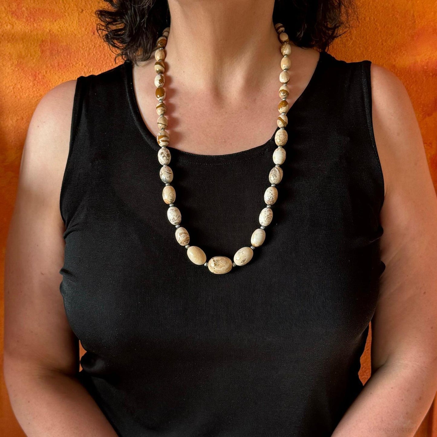 Carolyn Pollack Sterling Silver Egg Shape Picture Jasper Beaded Necklace For Women