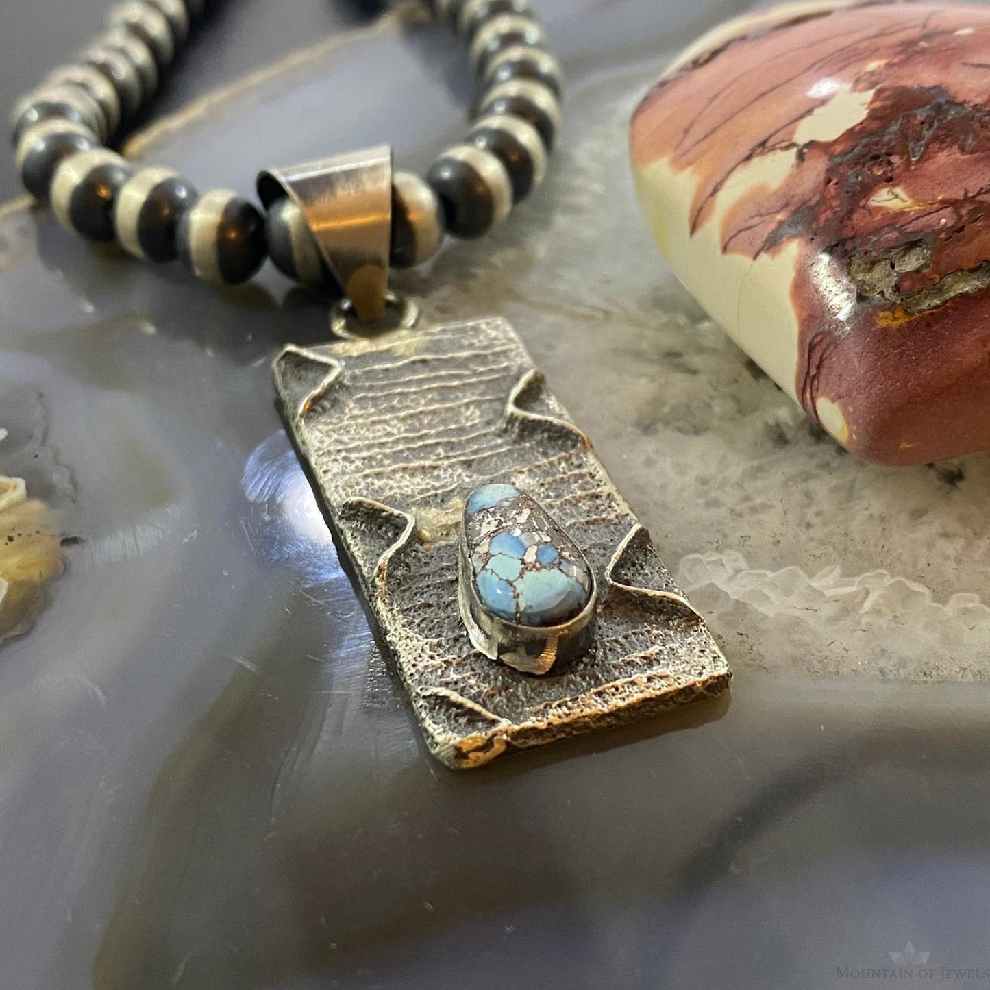 Wilson Dawes Sterling Silver Teardrop Golden Hill Turquoise Rectangle Tufa Cast Unisex Pendant