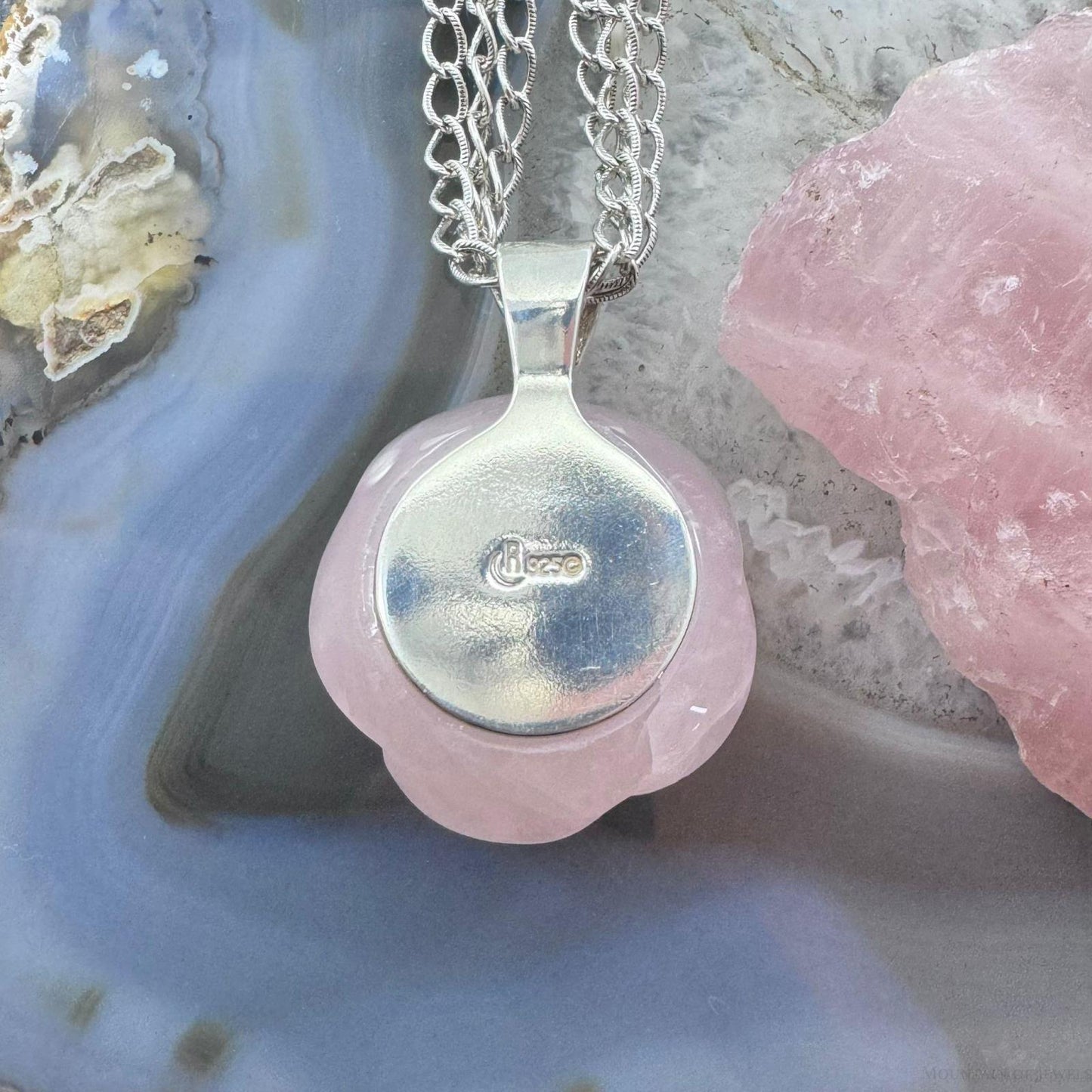 Carolyn Pollack Sterling Silver Carved Rose Quartz Rose Pendant With Chain Necklace For Women