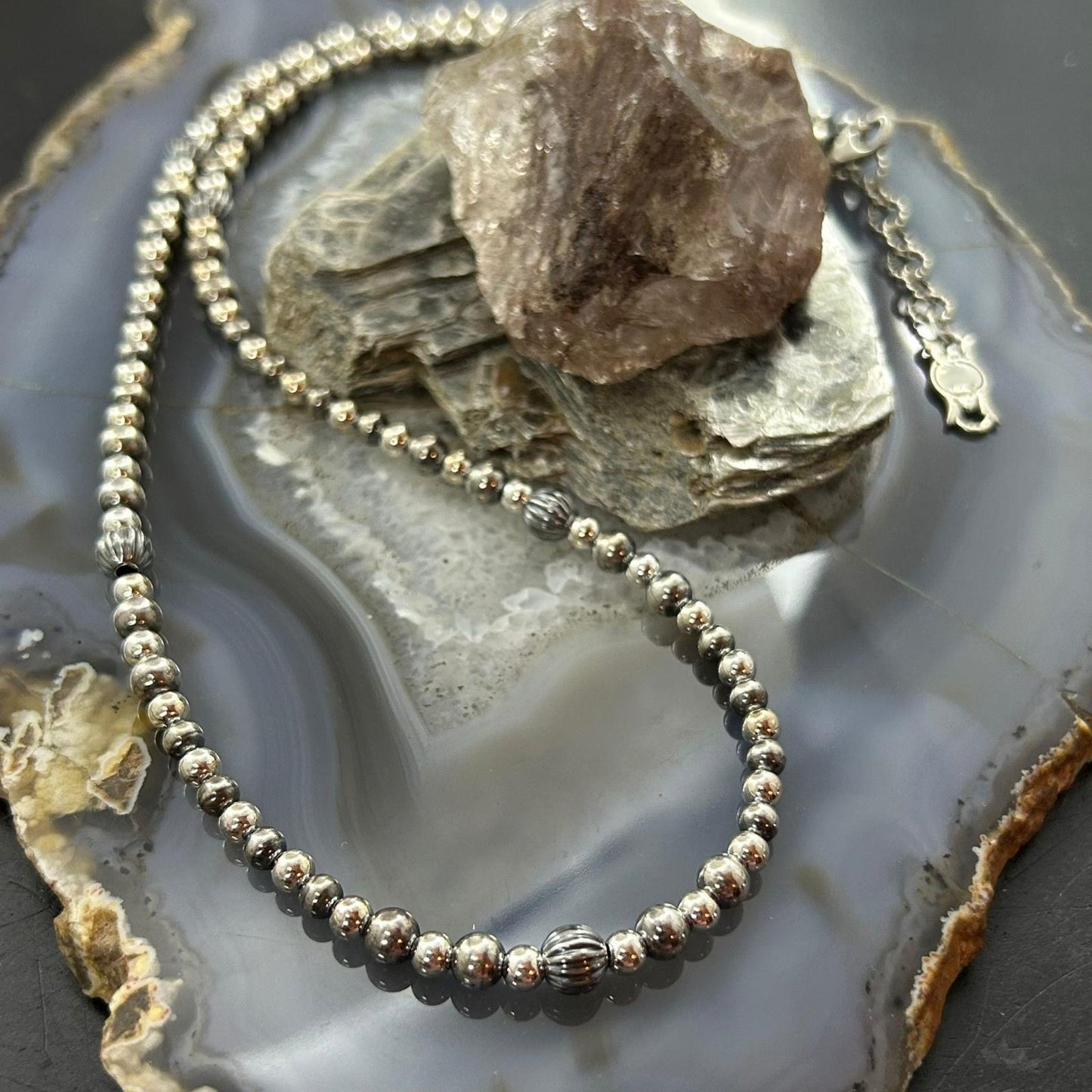 Carolyn Pollack Sterling Silver Decorated 3mm-6mm Graduated Beaded Necklace For Women