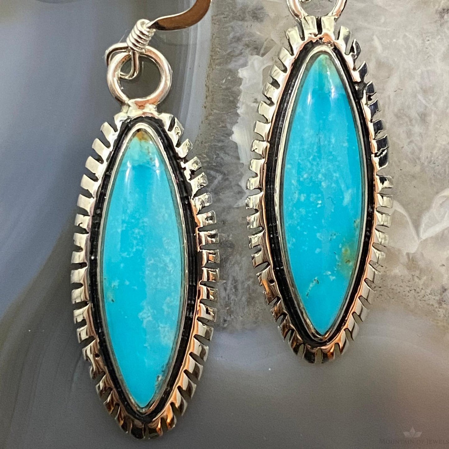 Native American Sterling Silver Marquise Blue Ridge Turquoise Dangle Earrings