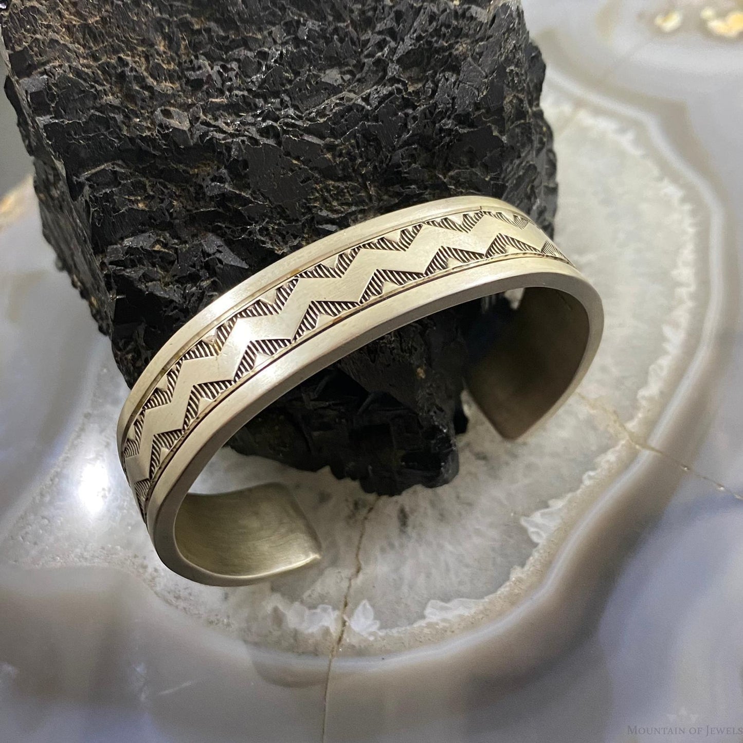 J J Otero Native American Sterling Silver Stamped Stackable Bracelet For Women