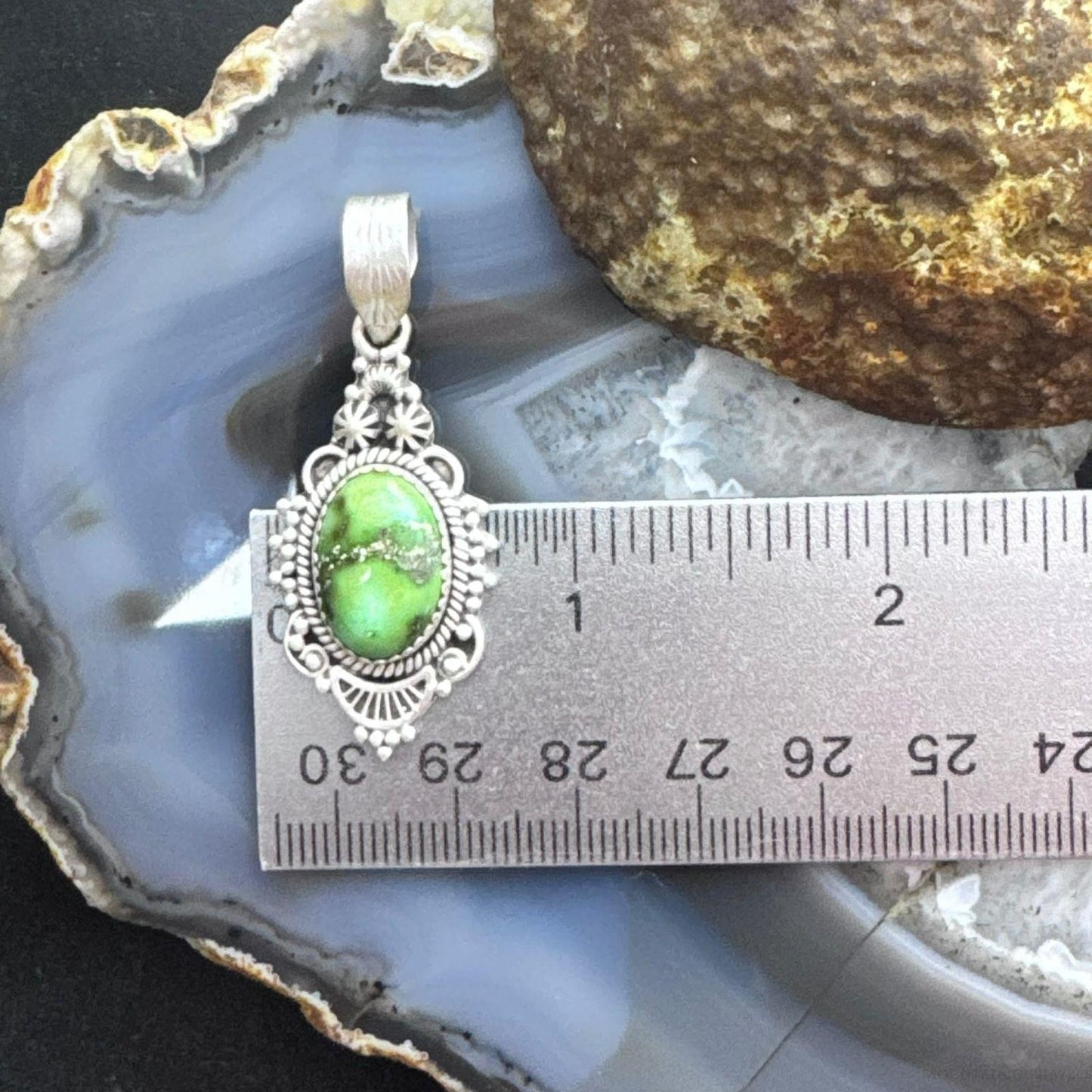 Sterling Silver Southwestern Style Sonora Gold Turquoise Decorated Pendant For Women