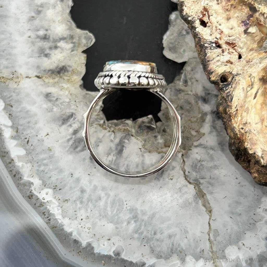 Sterling Silver Southwestern Style Oval Spiny Oyster Turquoise Ring Size 7.25 For Women