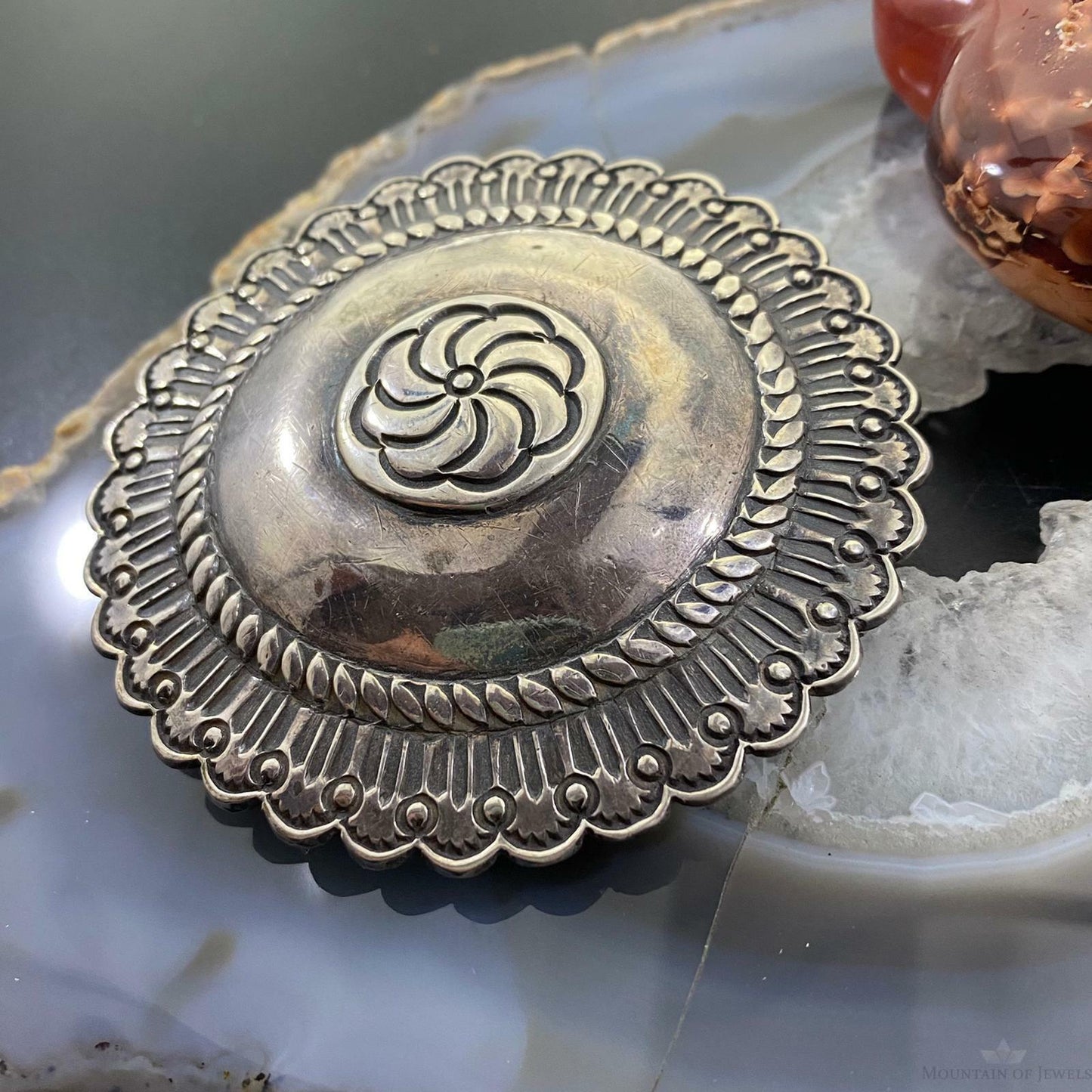 Vintage Native American Silver Rounded Stamped Belt Buckle For Men