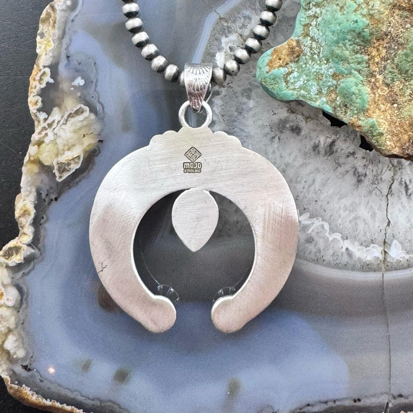Sterling Silver Southwestern Style Teardrop Turquoise Decorated Unisex Naja Pendant