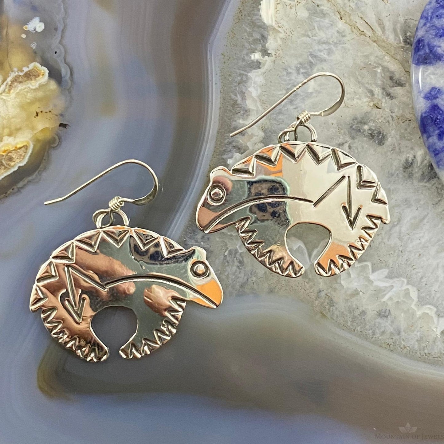 Brad Panteah Sterling Silver Stamped Fetish Bear Dangle Earrings For Women #1