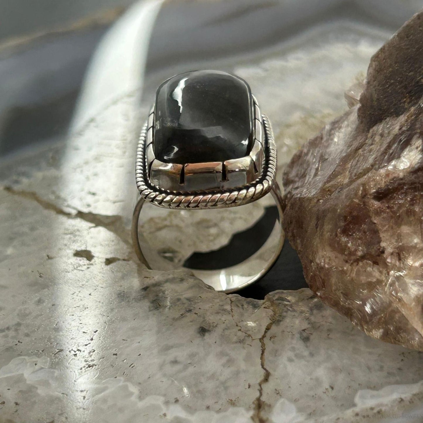 Sterling Silver Southwestern Style Rectangle Labradorite Ring Size 8 For Women
