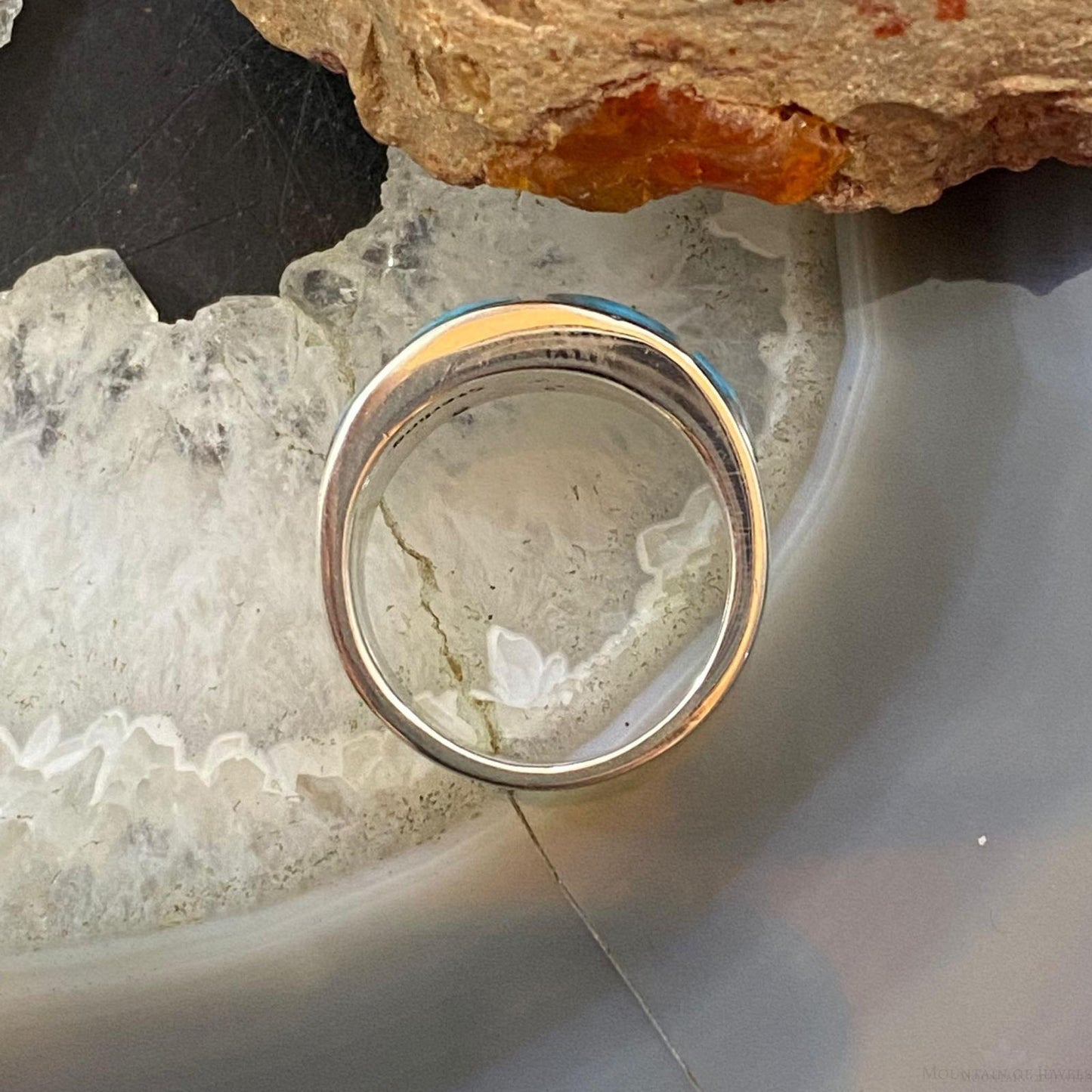 Native American Sterling Blue Ridge Turquoise Graduated Band Ring Size 7