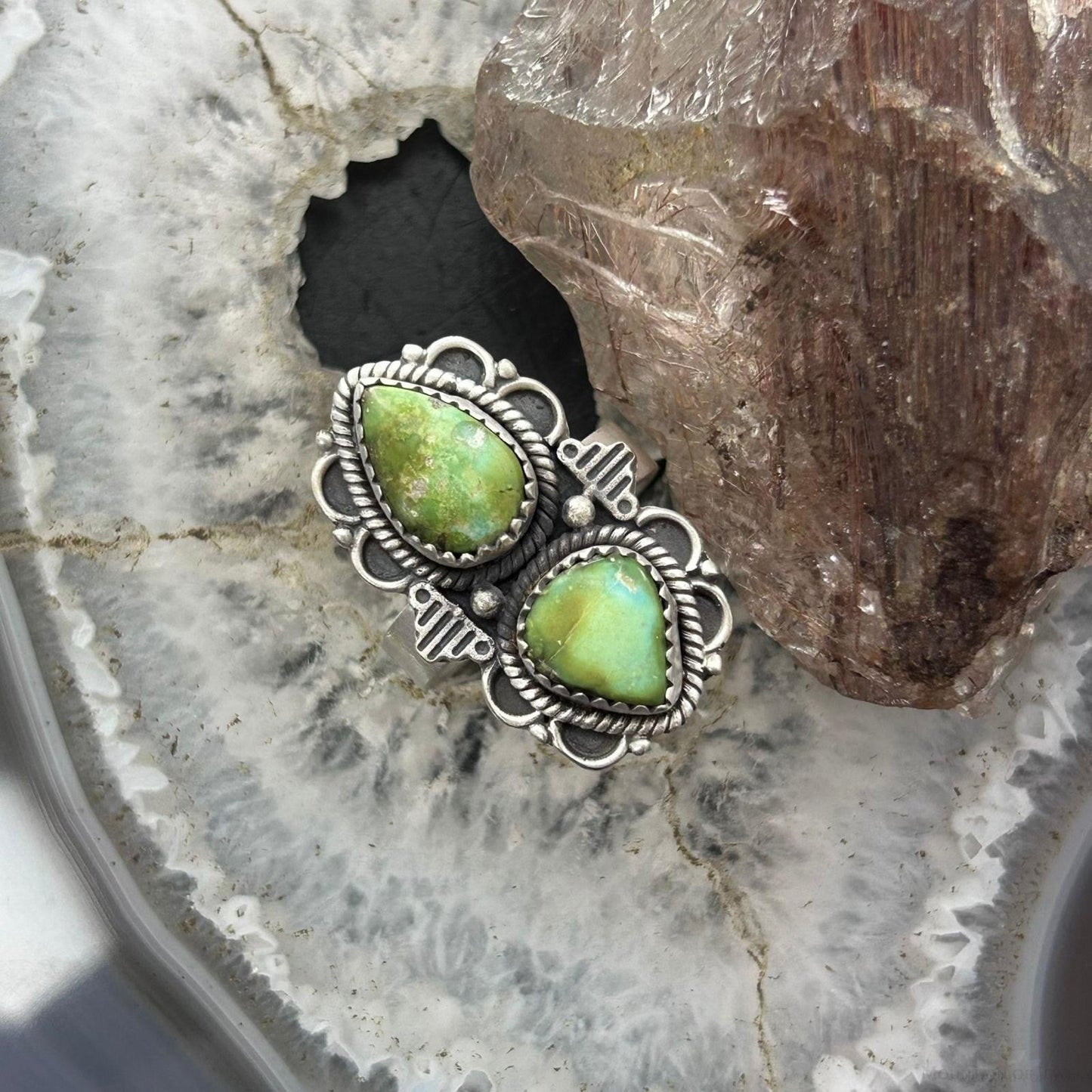 Sterling Silver Southwestern Style Sonora Gold Turquoise Adjustable Ring For Women #10