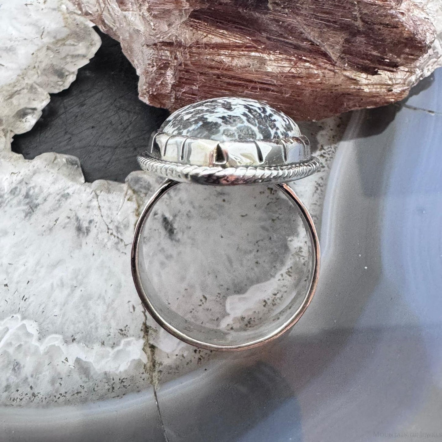 Sterling Silver Southwestern Style Teardrop Parral Dendritic Decorated Ring Size 10 For Women